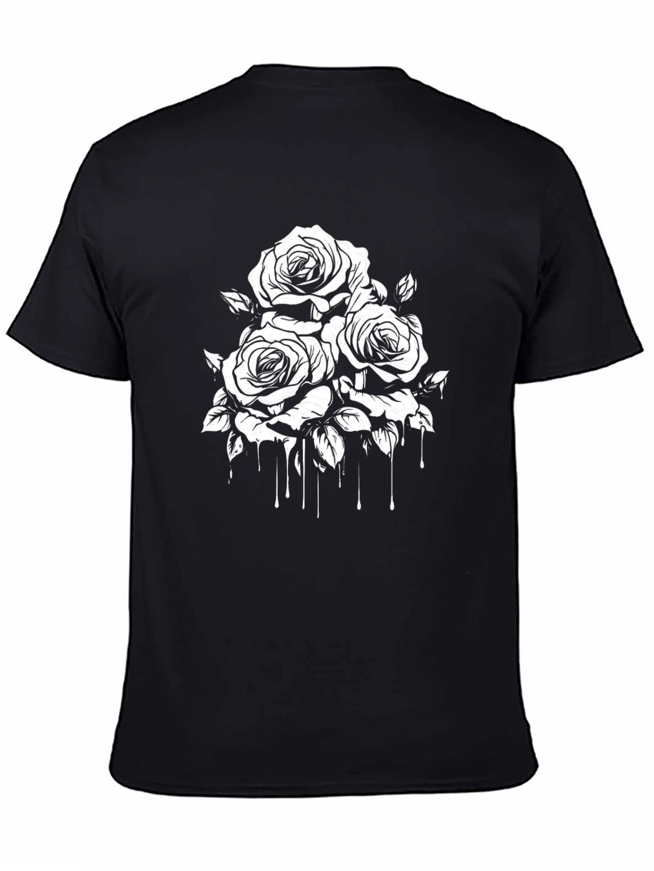 Black Men's Black T-Shirt with Rose Graphic view 4