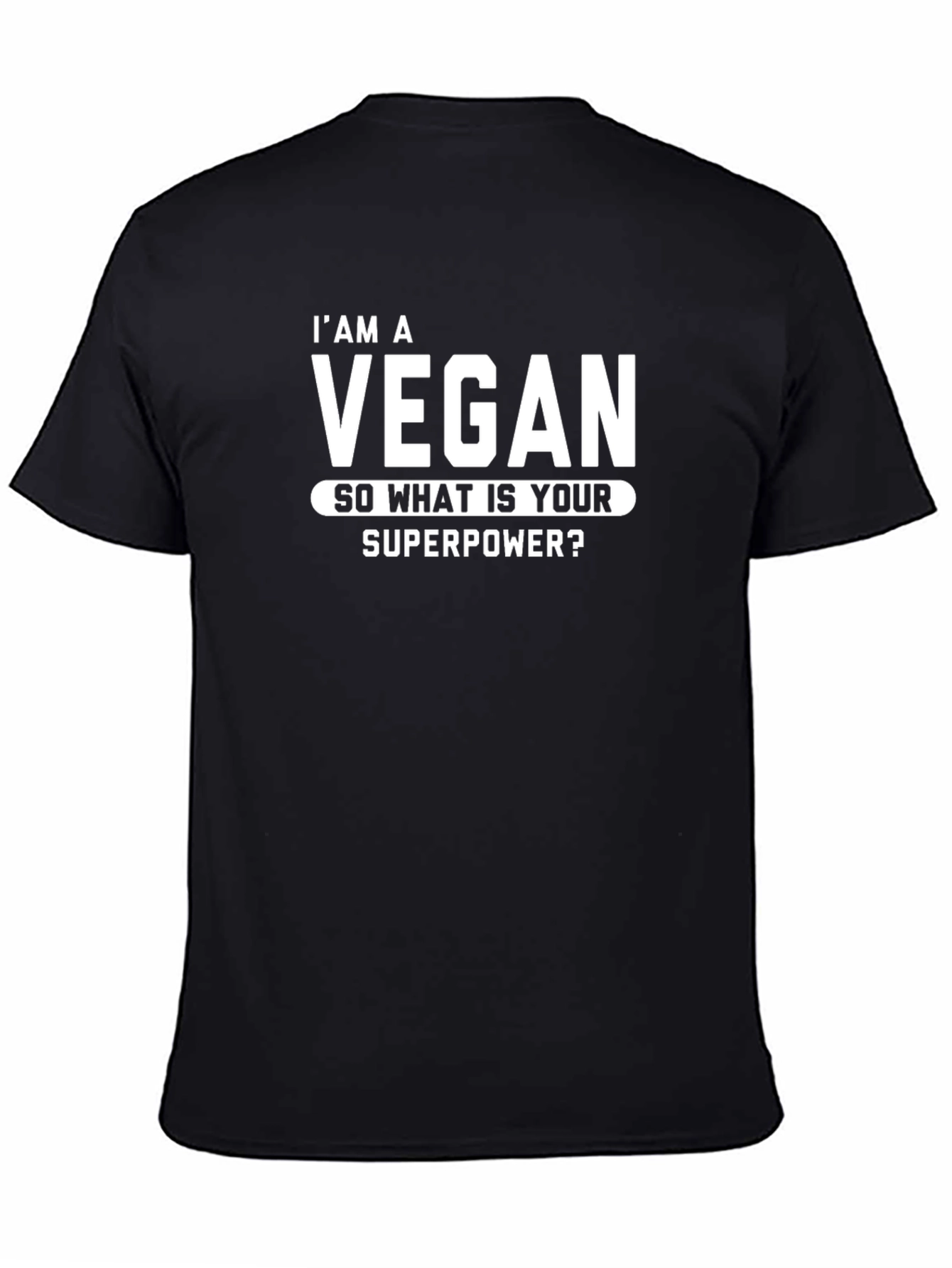 Black Vegan Superpower T-Shirt - Black Crew Neck view 4