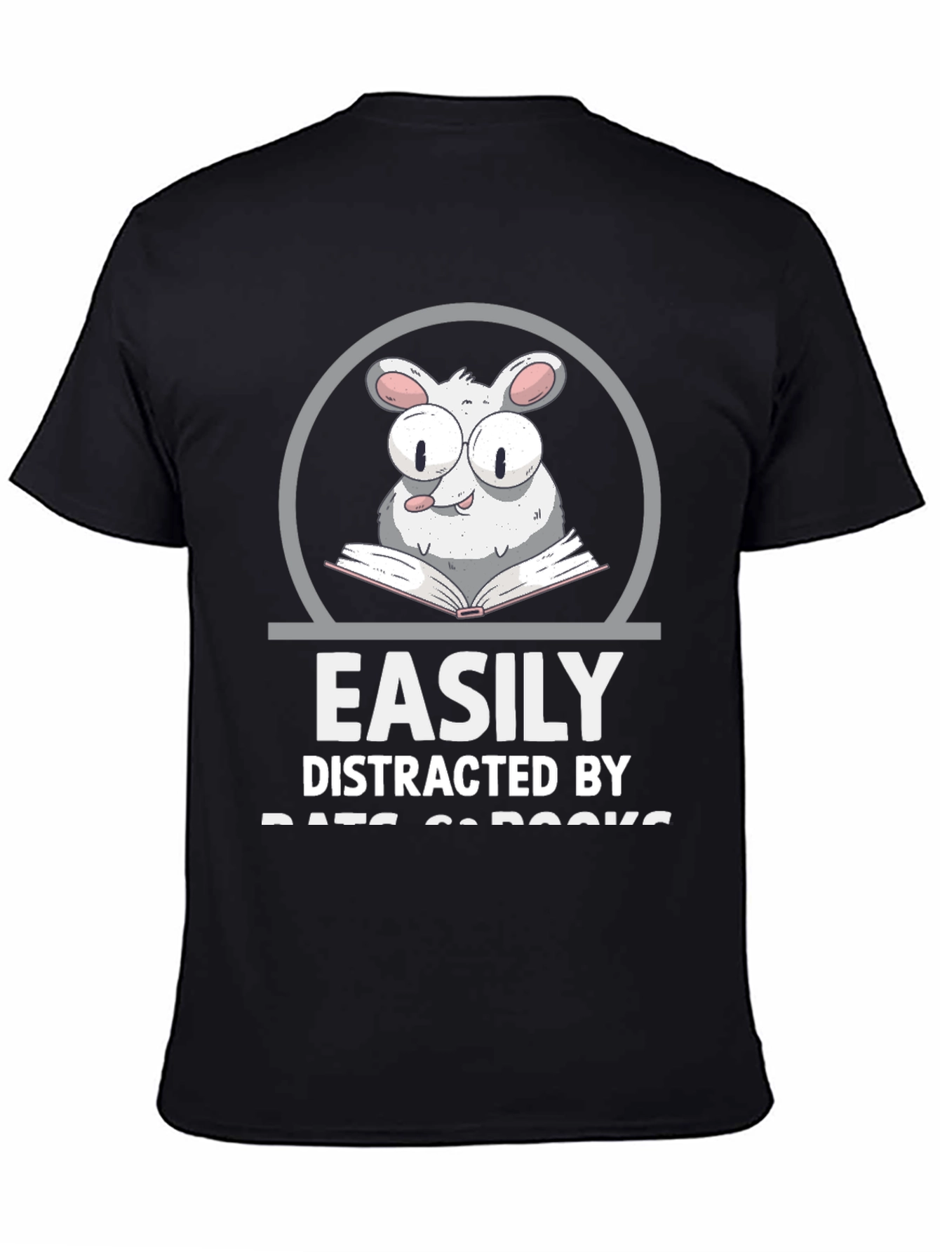 Black Easily Distracted By Rats & Books T-Shirt view 4