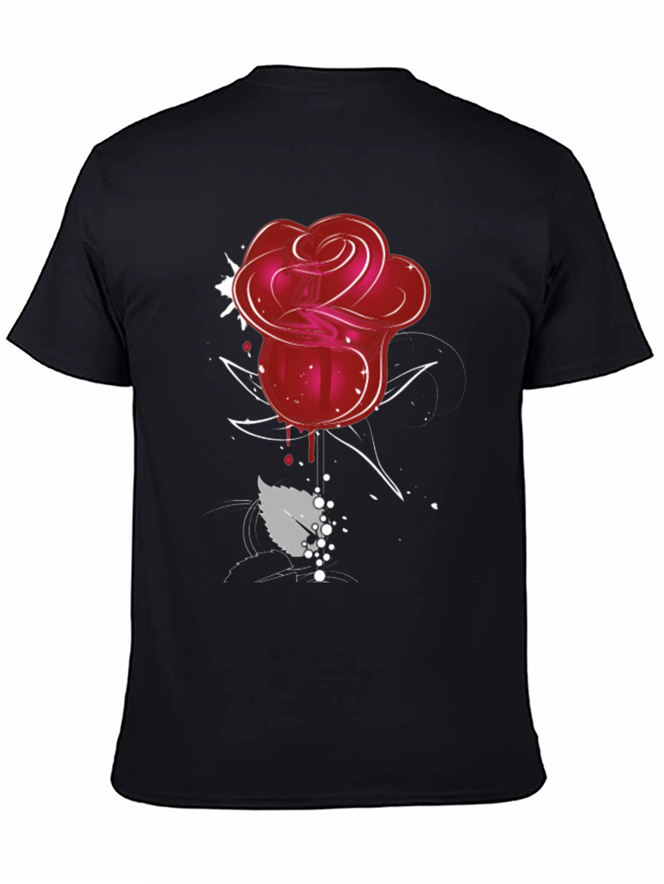 Black Red Rose Graphic Tee - Men's Black T-Shirt view 4