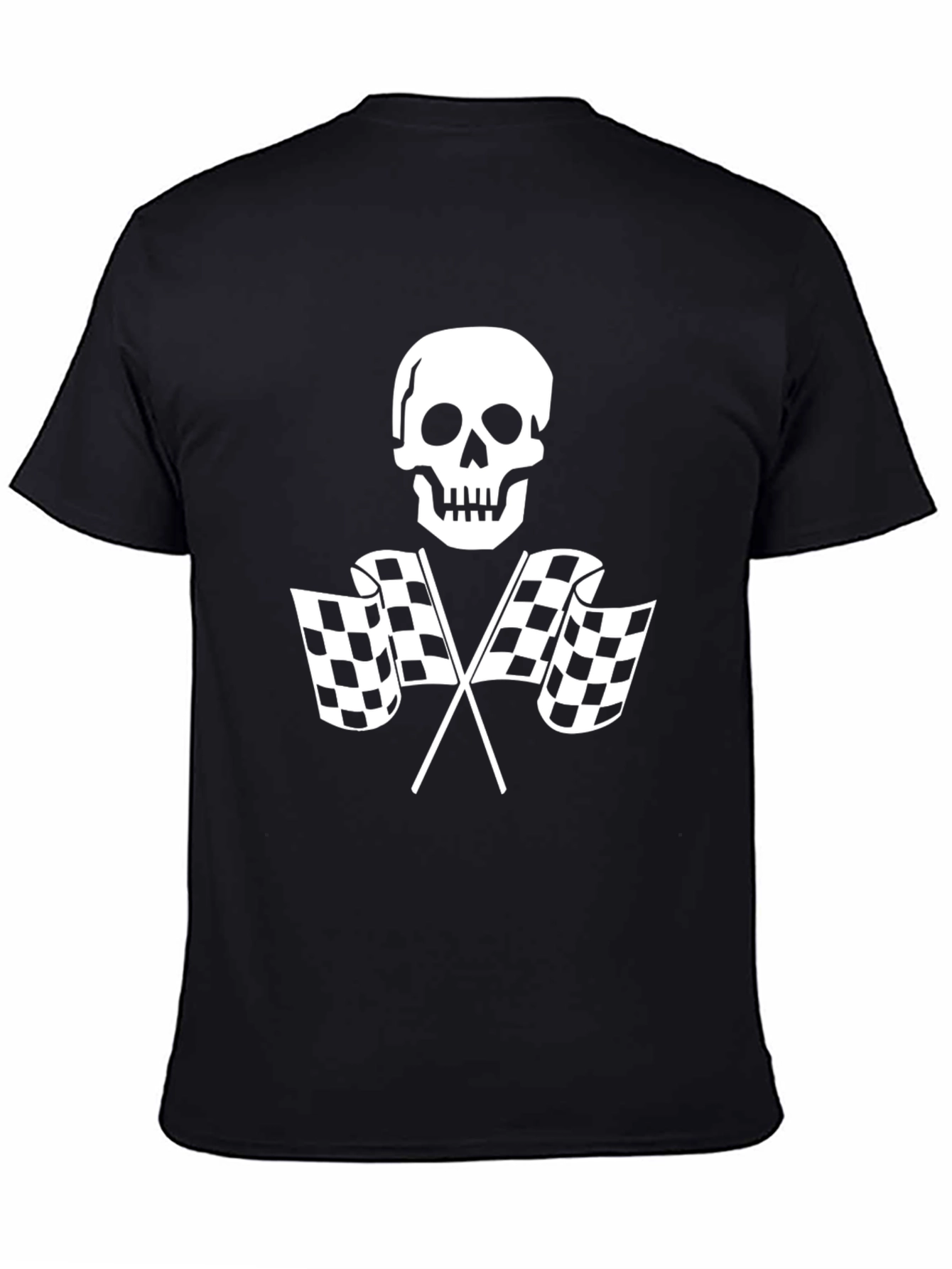 Black Skull & Checkered Flags Graphic Tee view 4