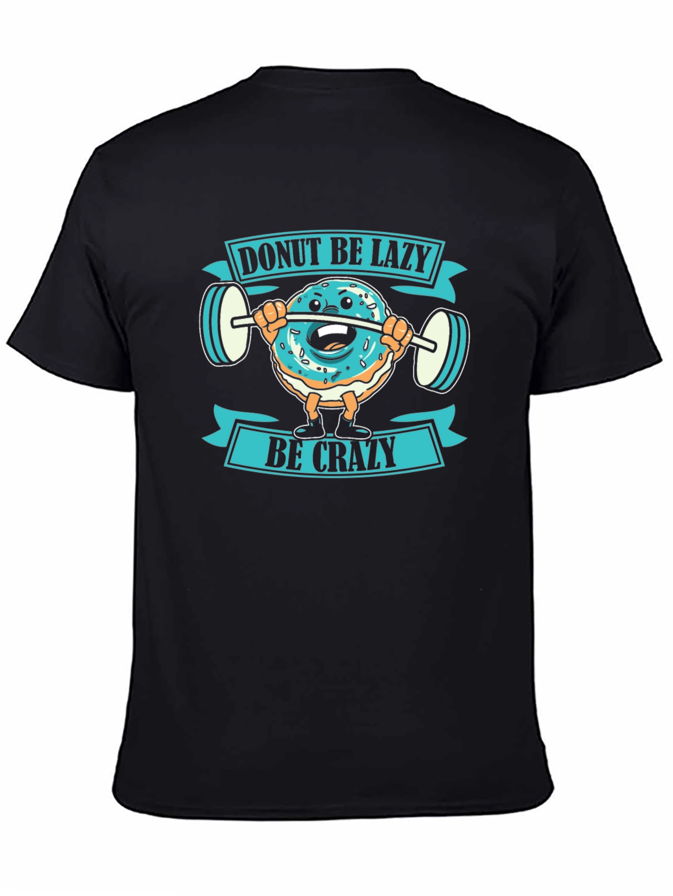 Black Donut Be Lazy Graphic T-Shirt - Funny Workout Tee view 4