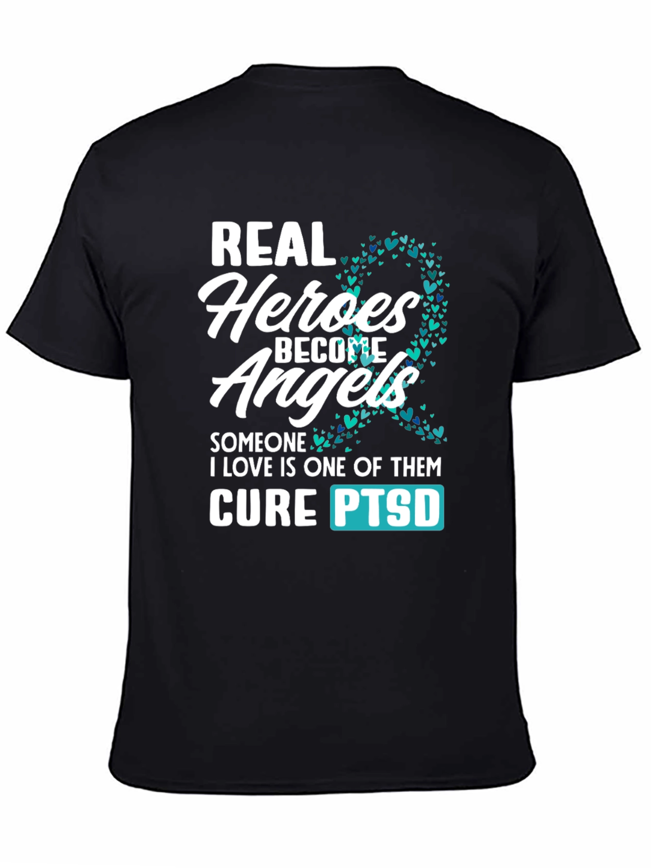Black Real Heroes Become Angels PTSD Awareness T-Shirt view 4