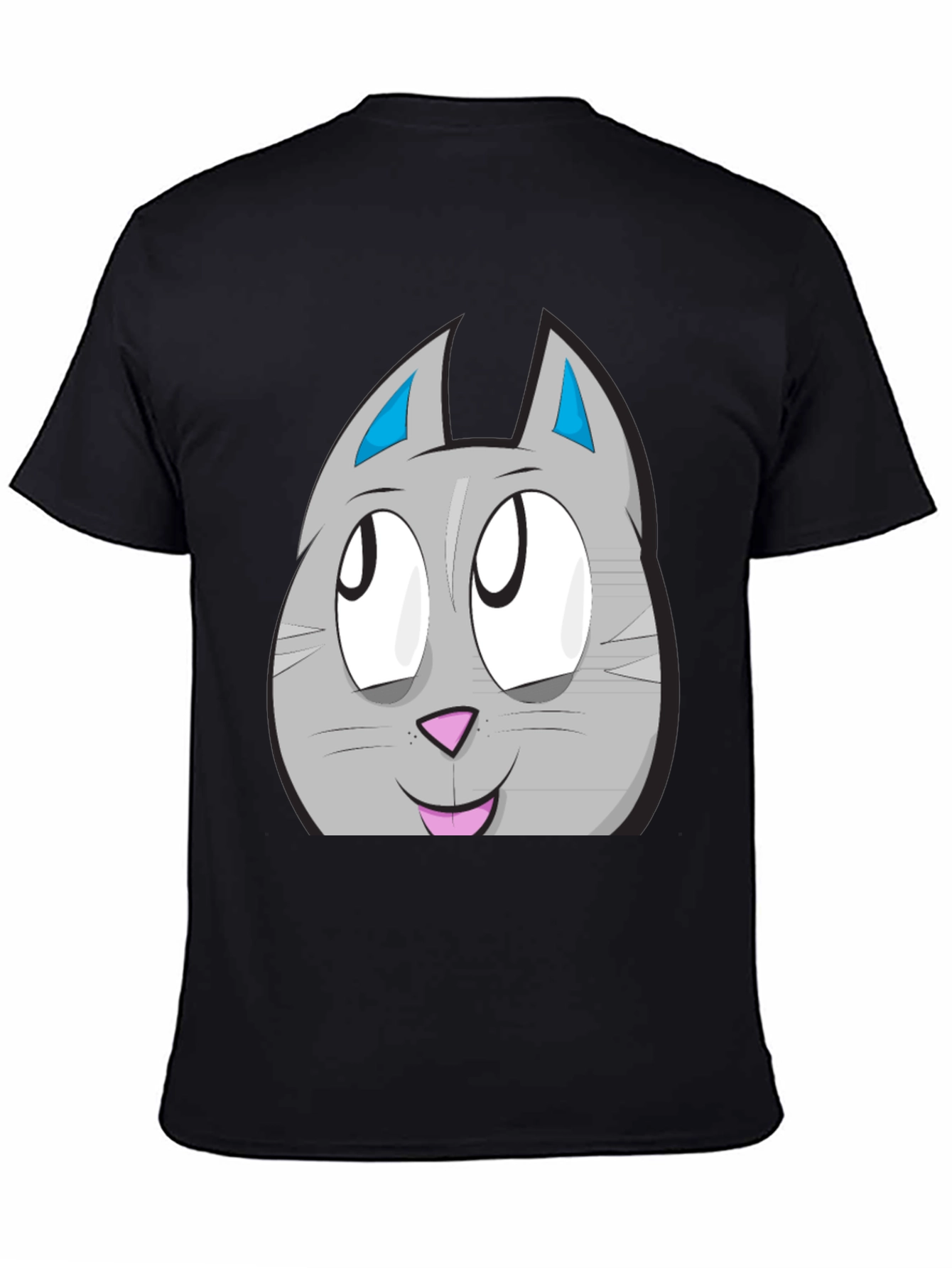Black Cartoon Cat Face Graphic Tee - Unisex Black T-Shirt view 4