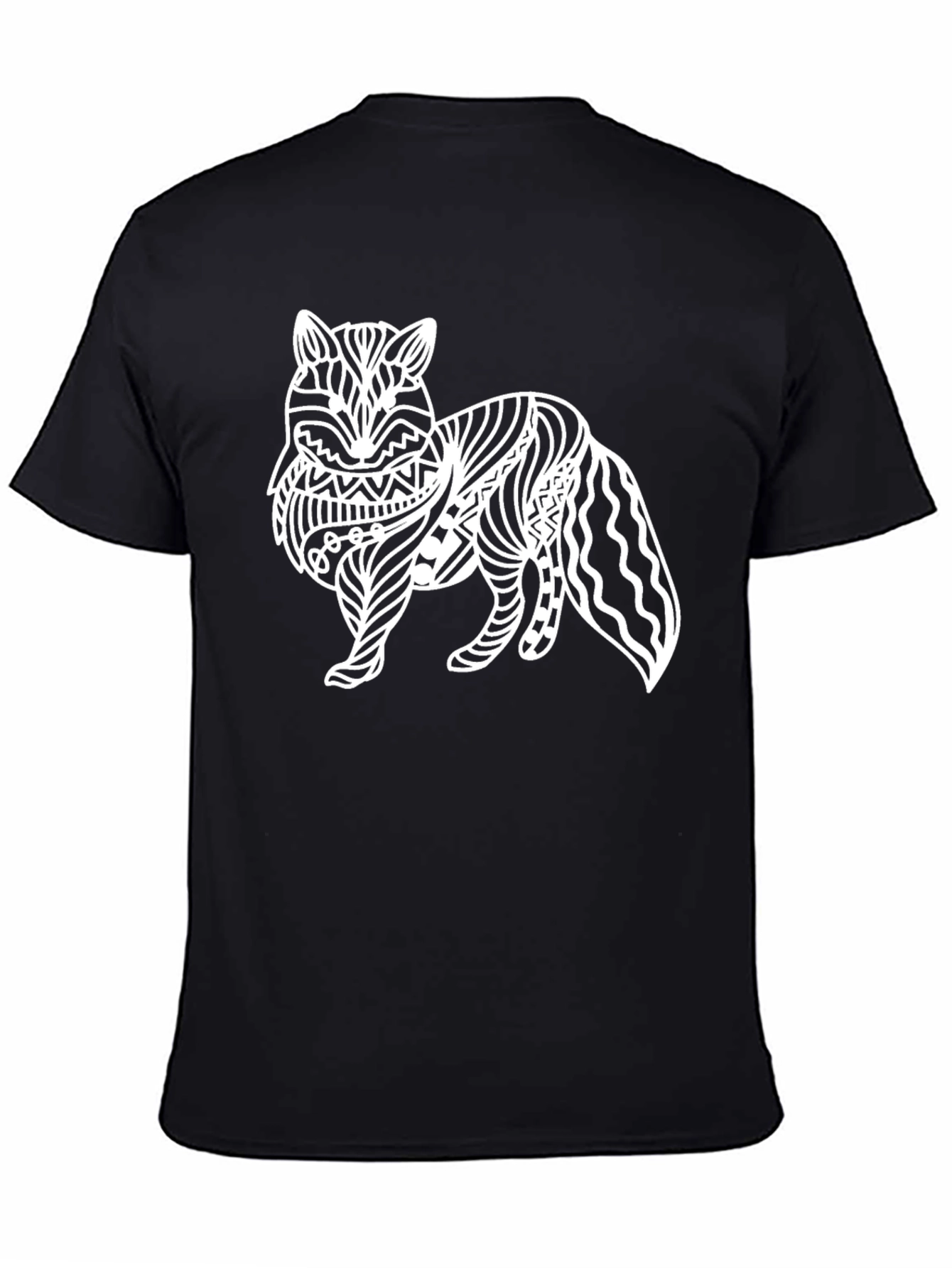 Black Abstract Fox Graphic Tee - Black Cotton T-Shirt view 4