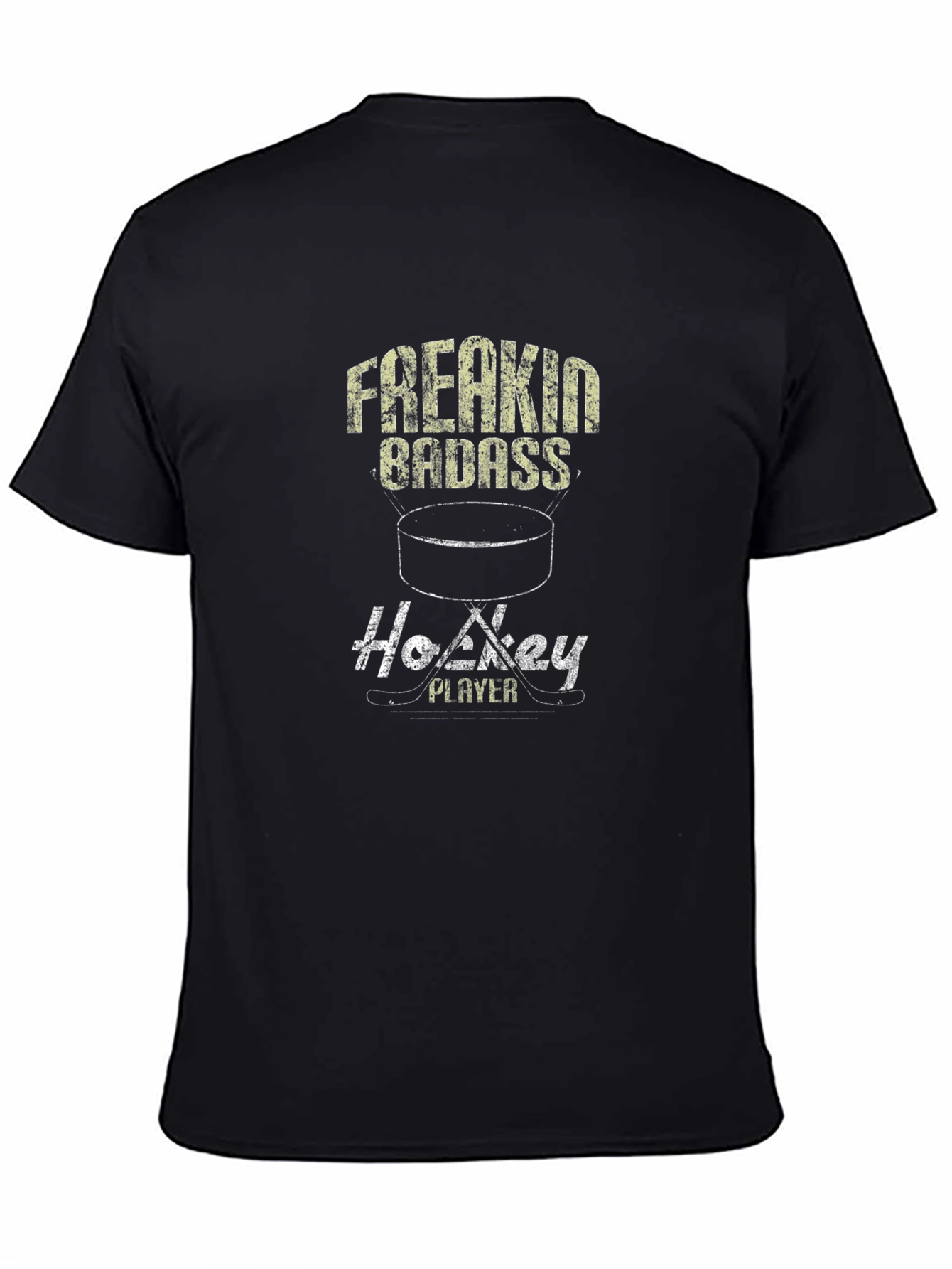 Black Freakin' Badass Hockey Player Graphic Tee view 4