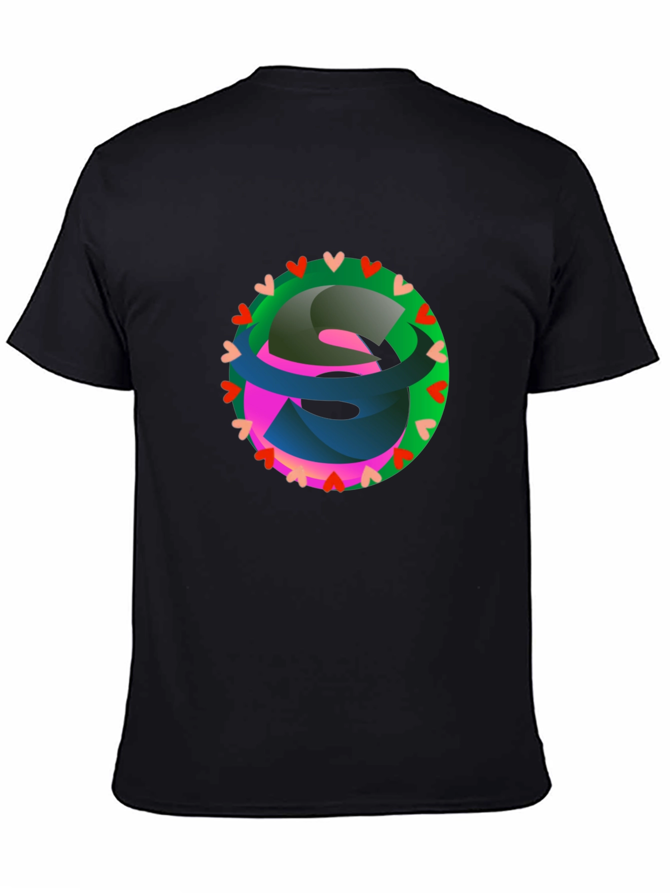 Black Abstract Heart Circle Graphic Black T-Shirt view 4