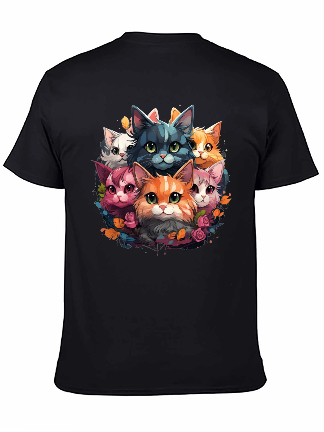 Black Cute Cartoon Cats T-Shirt view 4