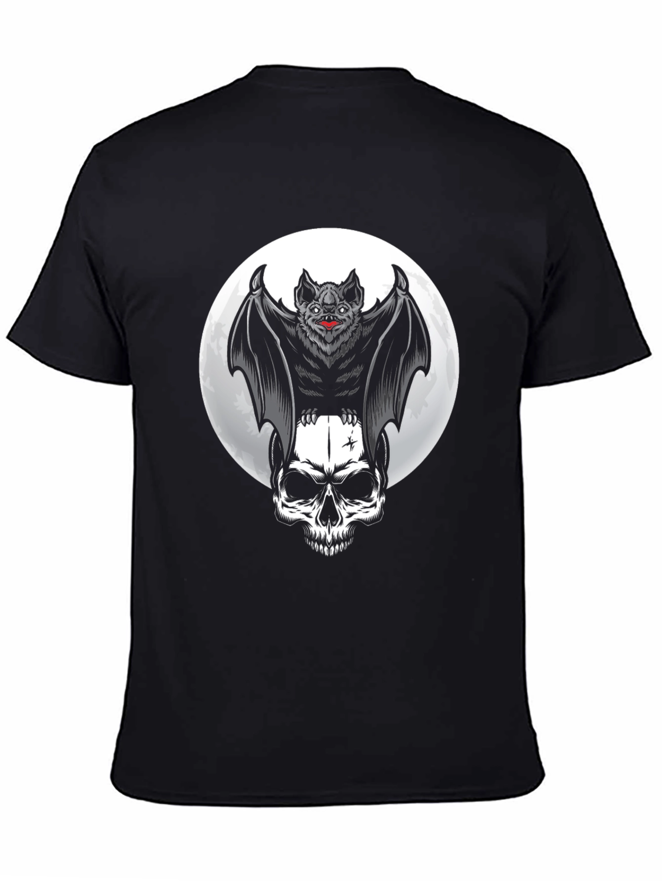 Black Bat & Skull Graphic T-Shirt - Gothic Halloween view 4