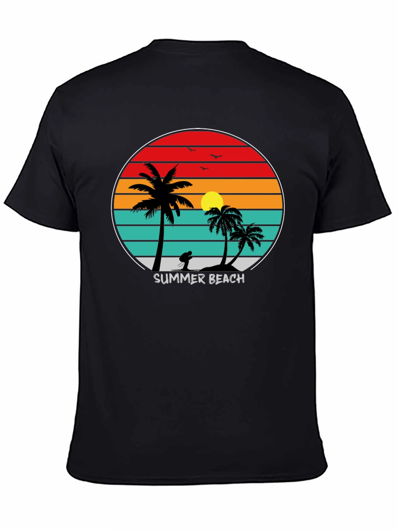 Black Summer Beach Sunset Palm Tree T-Shirt view 4