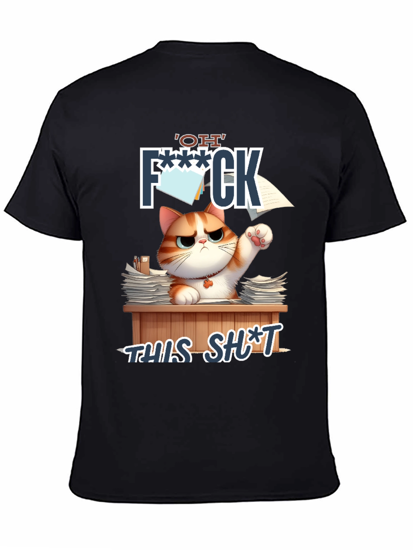 Black Funny Cat 'OH F*** THIS S***' Graphic T-Shirt view 4