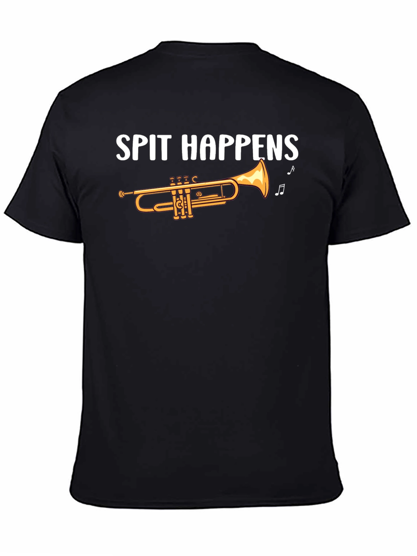 Black Spit Happens Trumpet T-Shirt - Music Lover Tee view 4