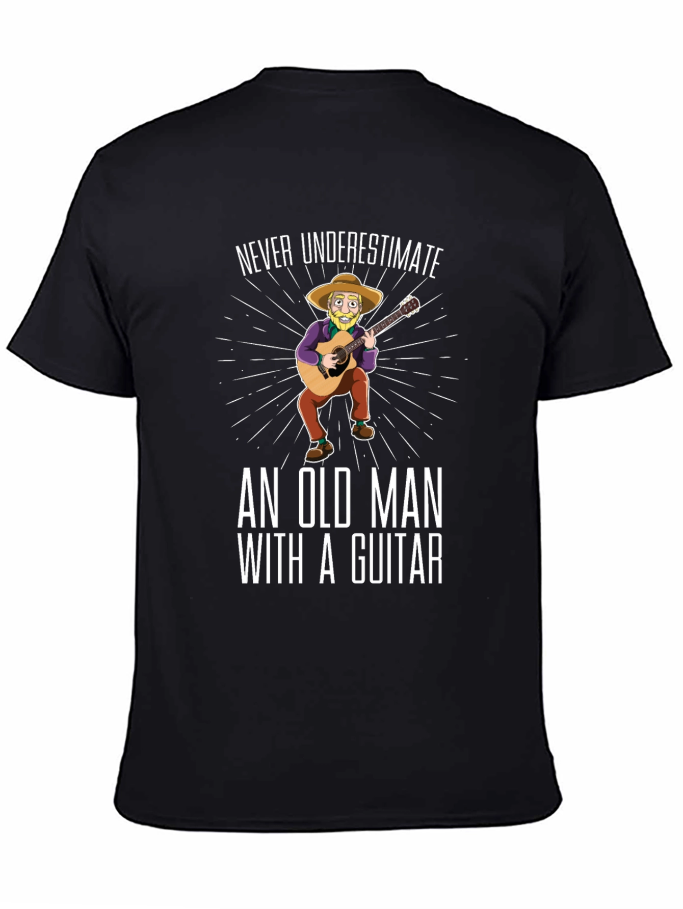 Black Never Underestimate Old Man With Guitar T-Shirt view 4
