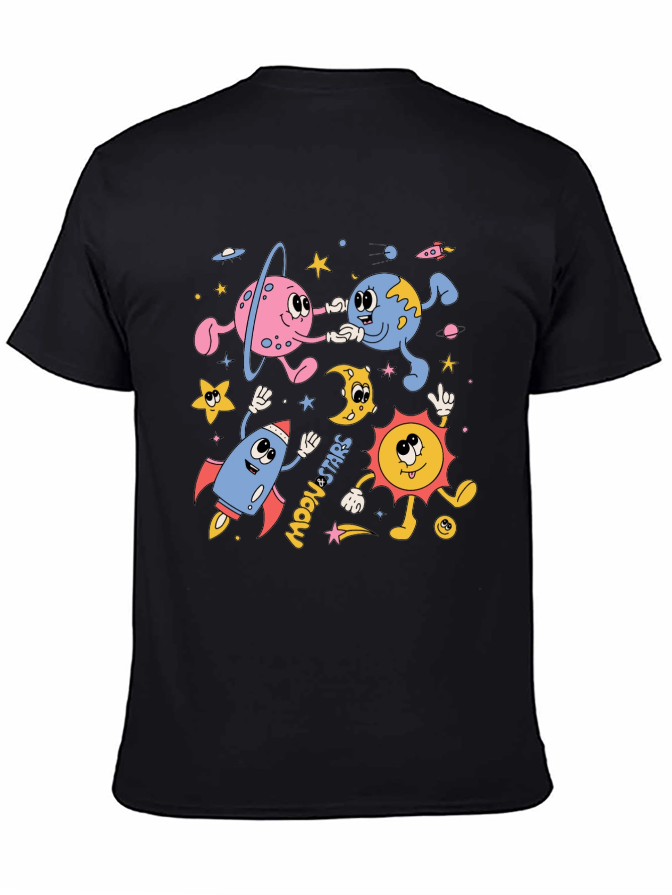 Black Retro Space Cartoon Graphic Tee view 4