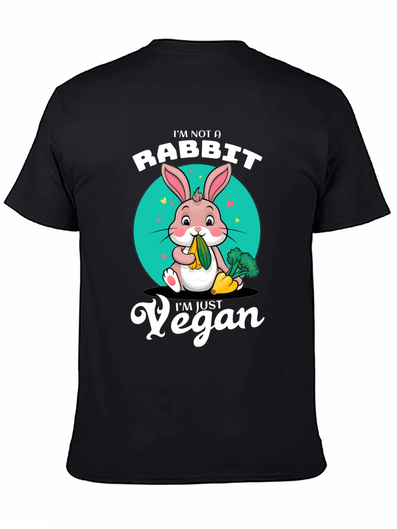 Black Vegan Rabbit T-Shirt: I'm Not a Rabbit, I'm Just Vegan! view 4