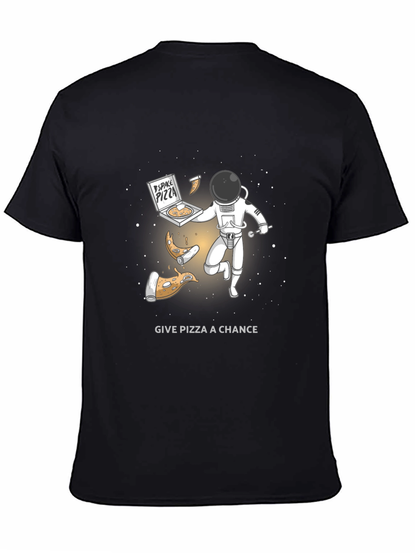 Black Space Pizza T-Shirt - Funny Astronaut Graphic Tee view 4