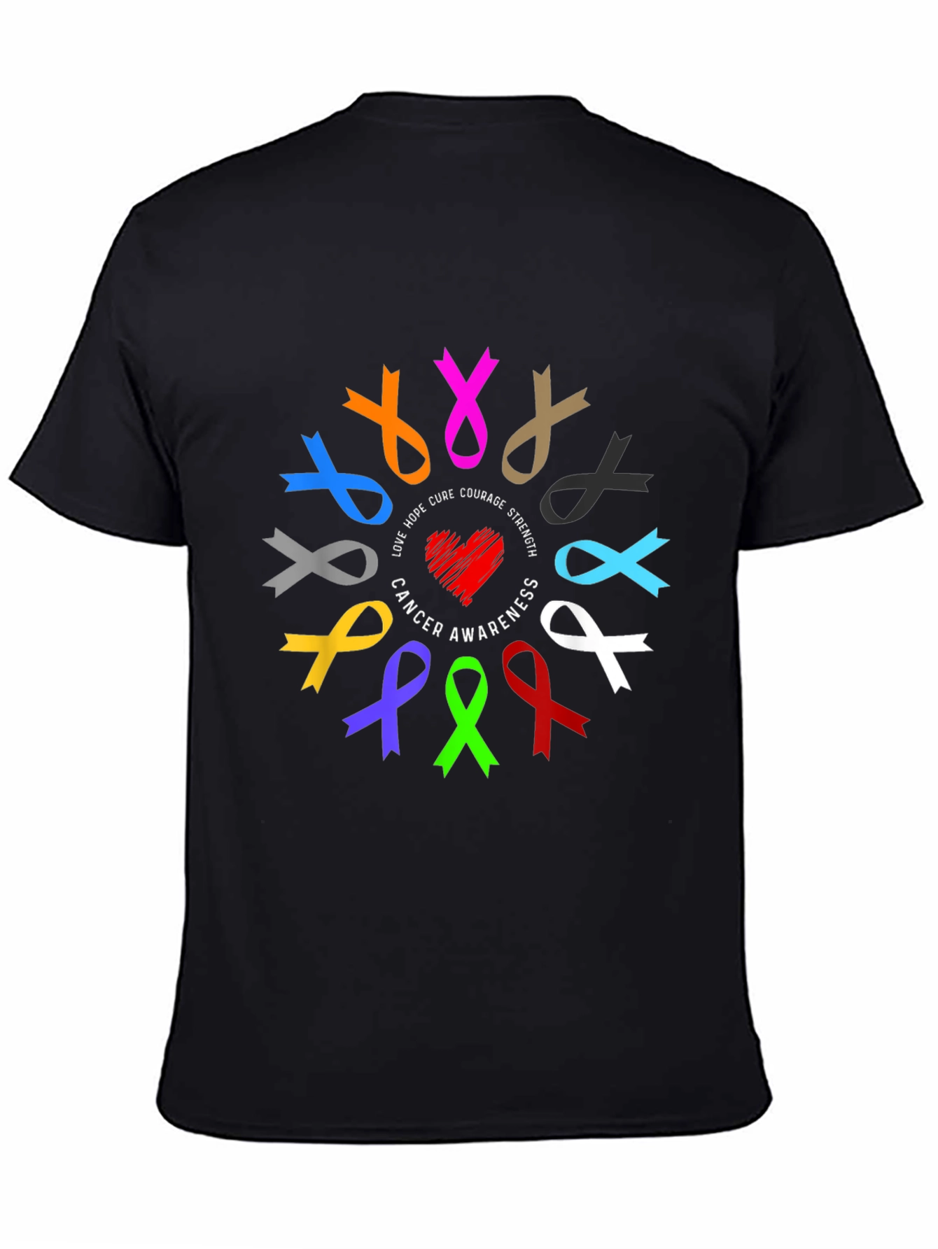 Black Cancer Awareness Ribbon Black T-Shirt view 4