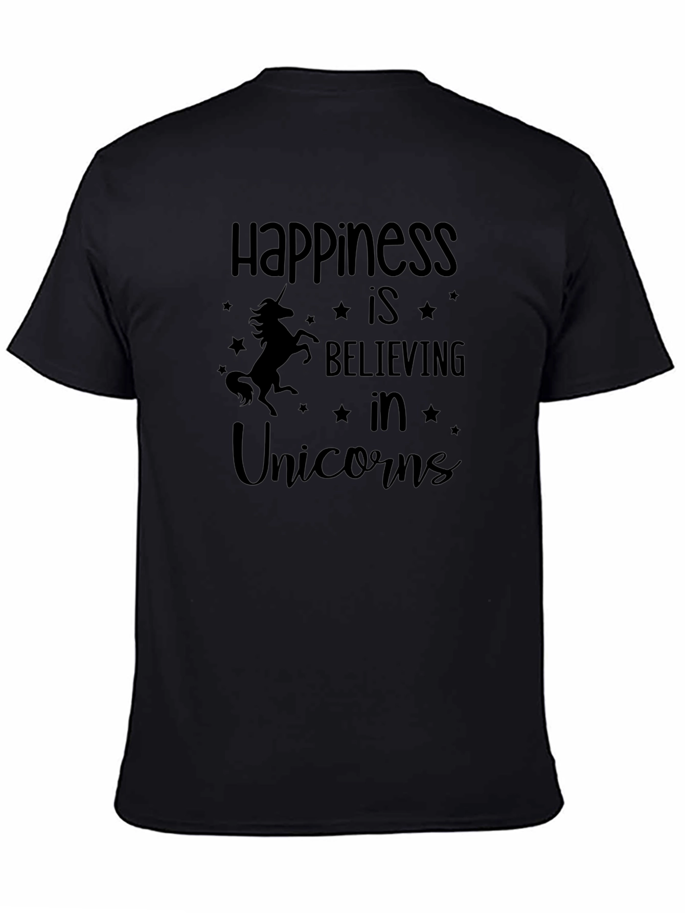 Happiness Unicorn Graphic Tee - Black Cotton T-Shirt - 4