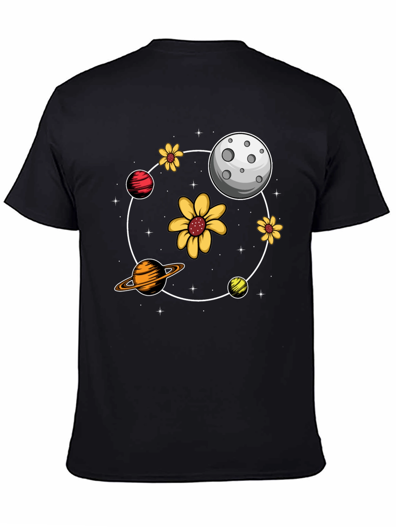 Black Planetary Flower Power Black T-Shirt view 4