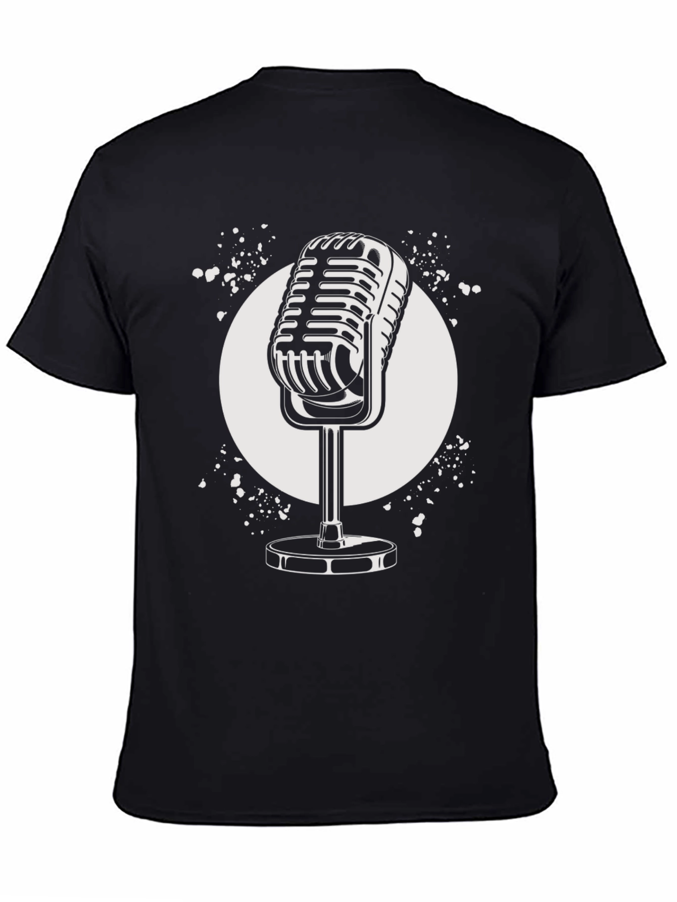 Black Vintage Microphone Graphic Tee - Retro Style Black T-Shirt view 4