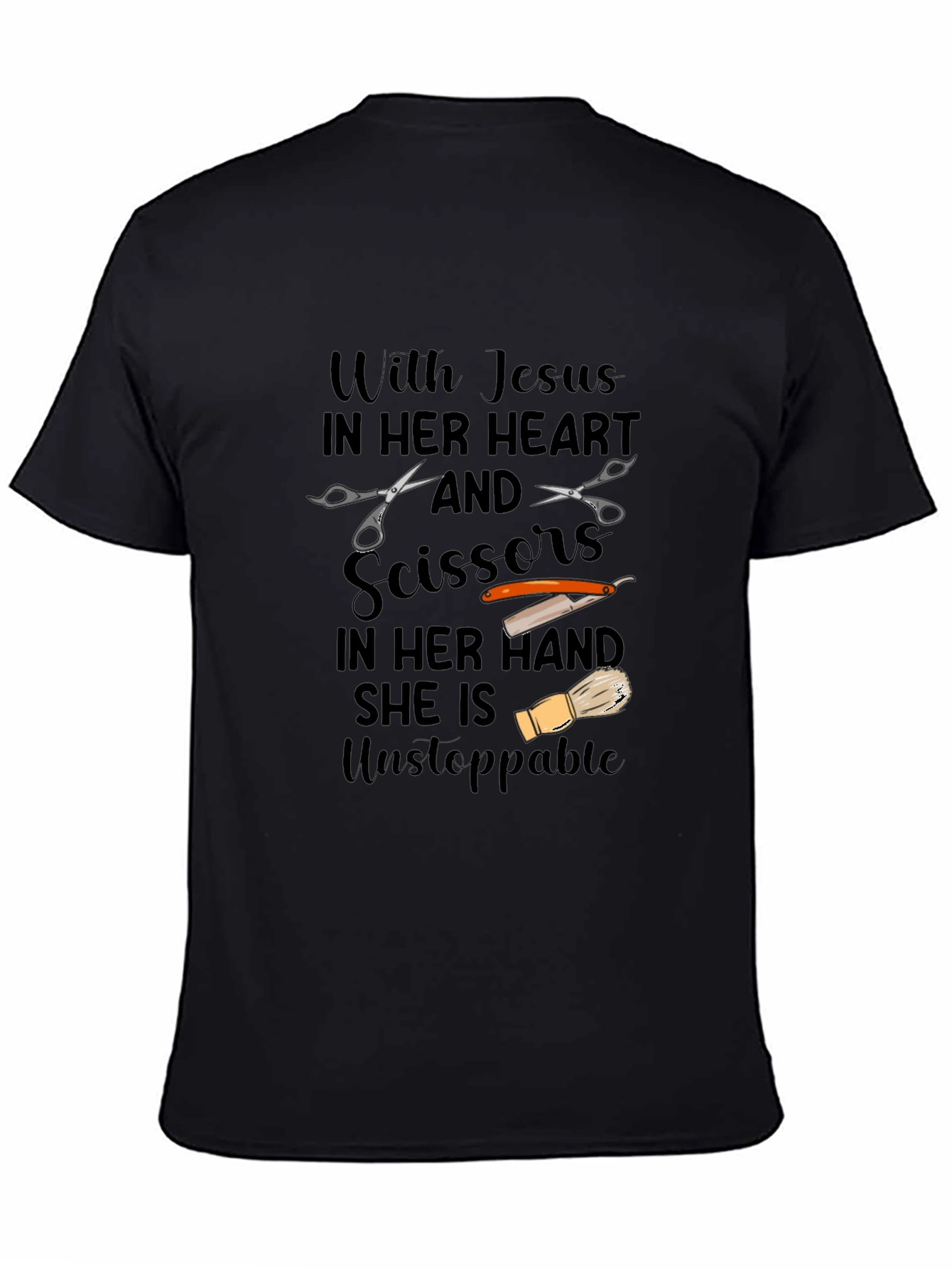 Jesus & Scissors Barber Graphic T-Shirt - 4