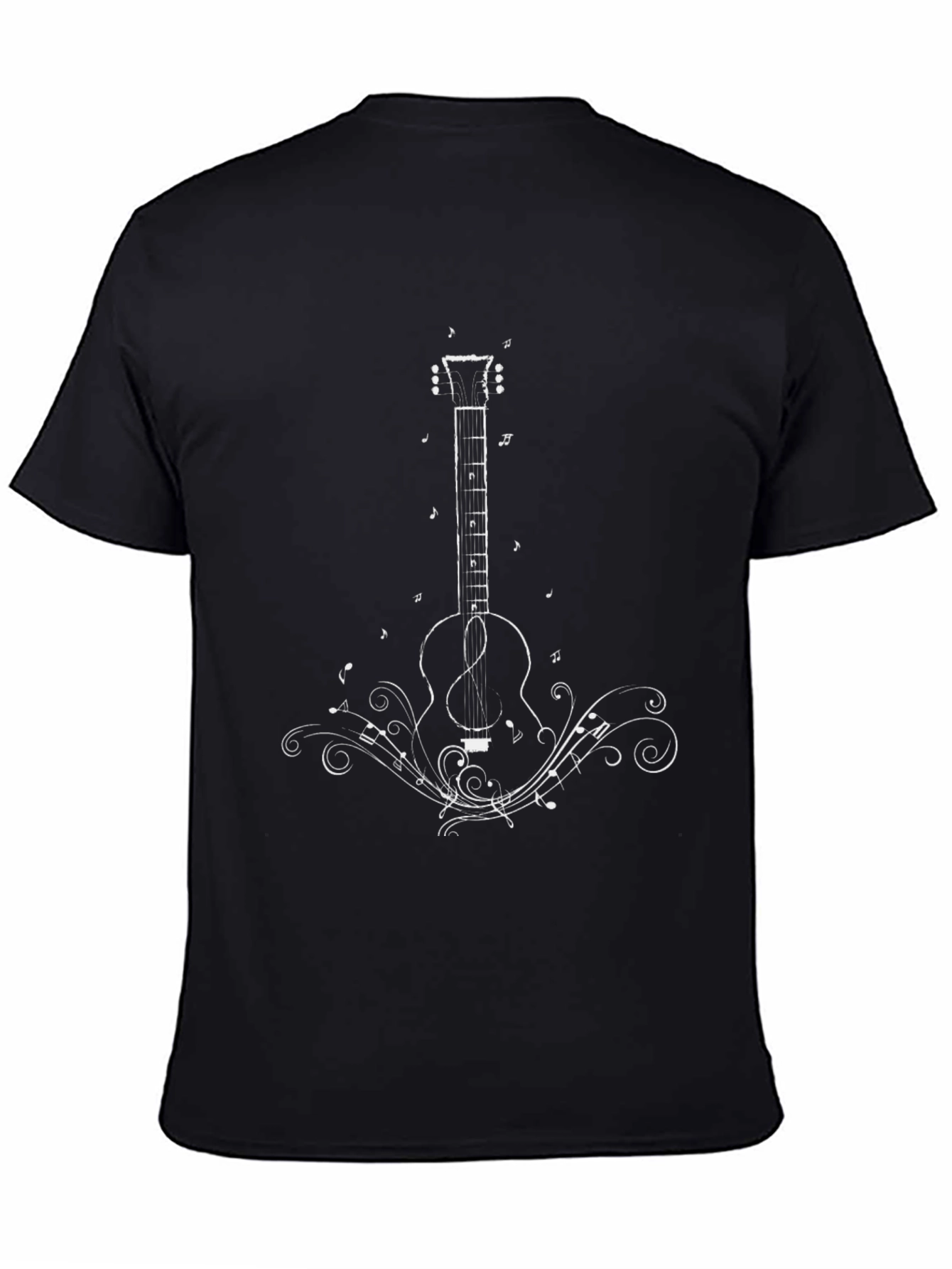 Black Guitar Music T-Shirt - Black Cotton Blend Tee view 4