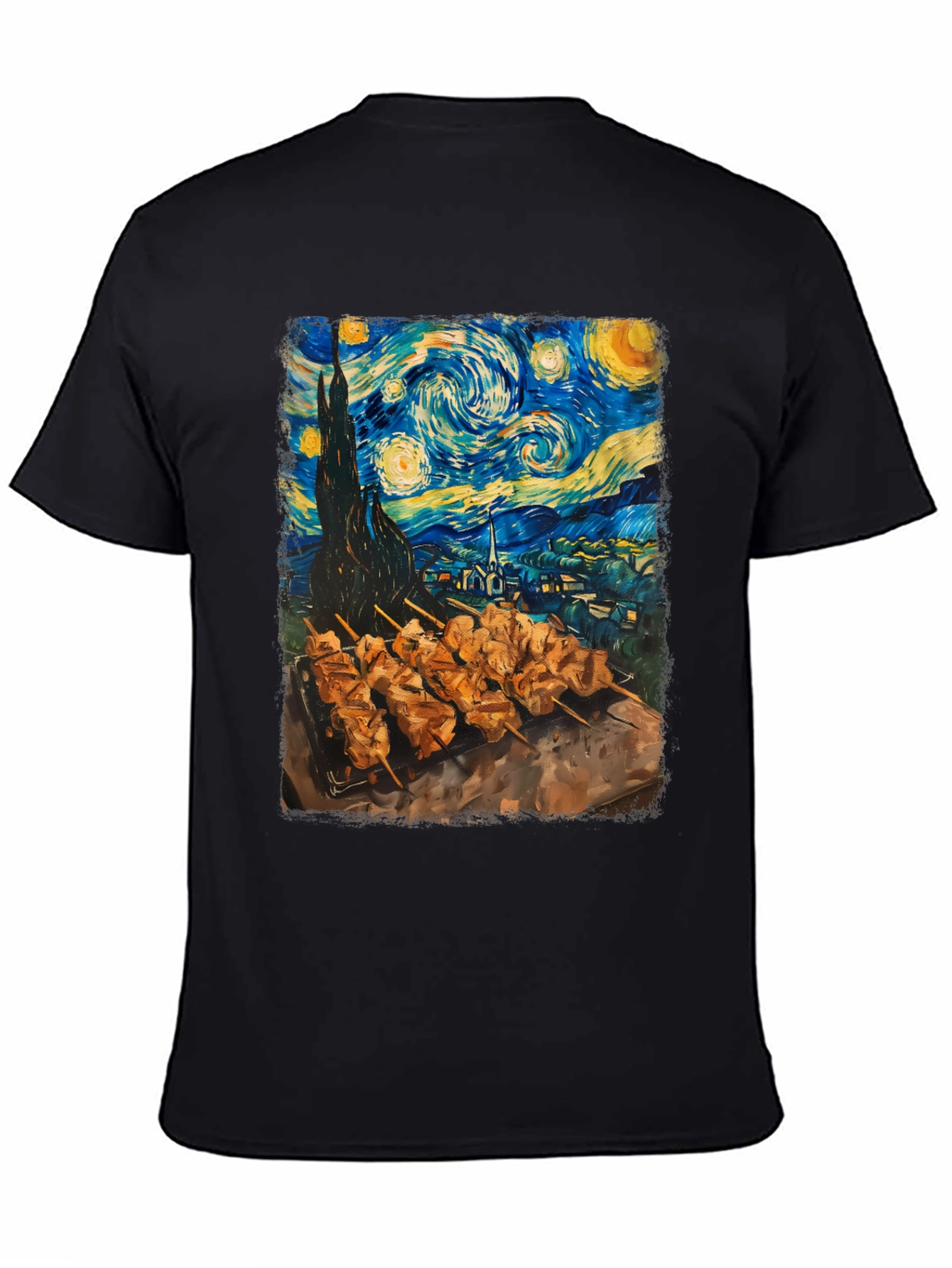 Black Starry Night & BBQ T-Shirt view 4