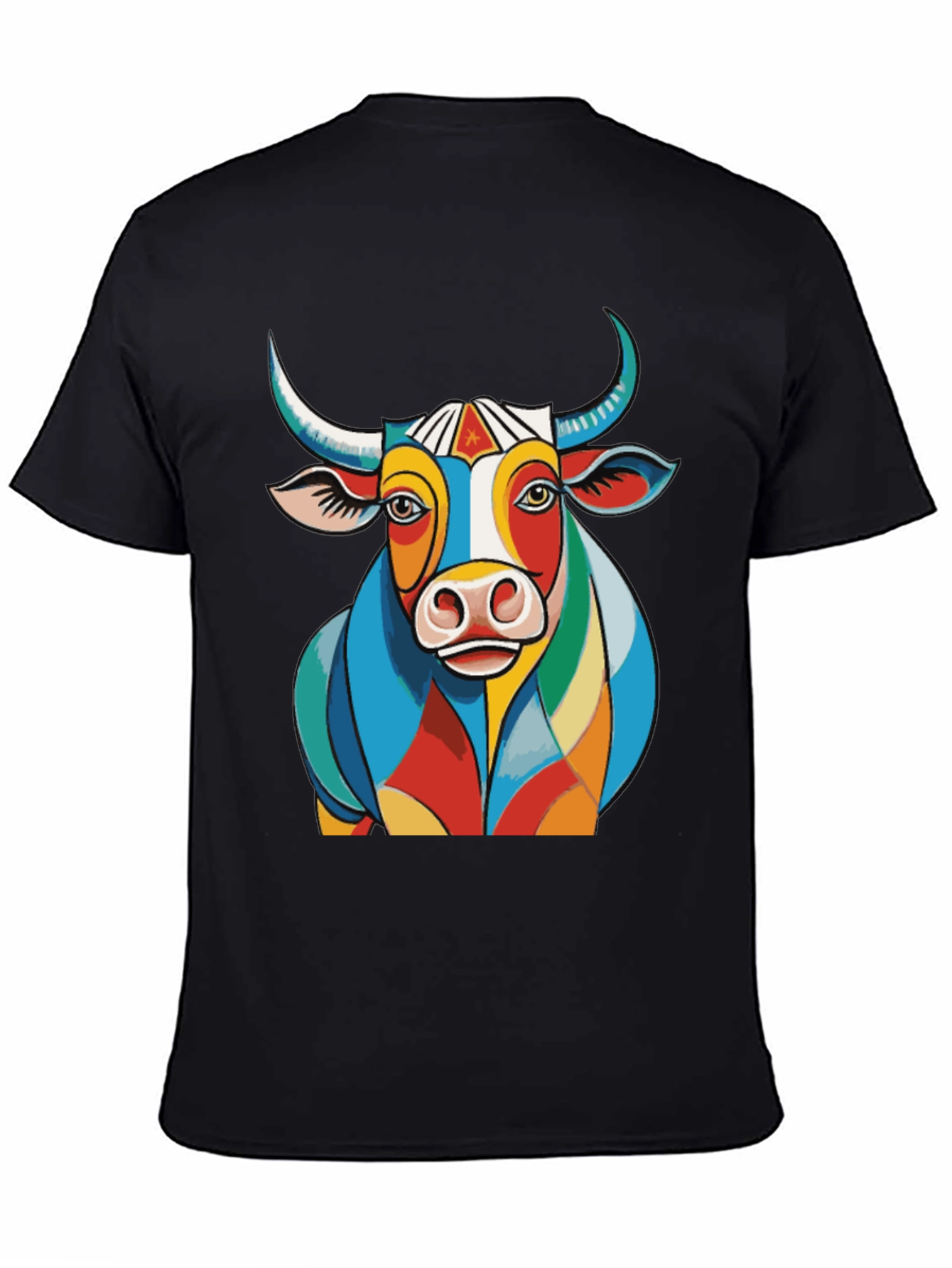 Black Colorful Bull Graphic Tee - Unique Design view 4