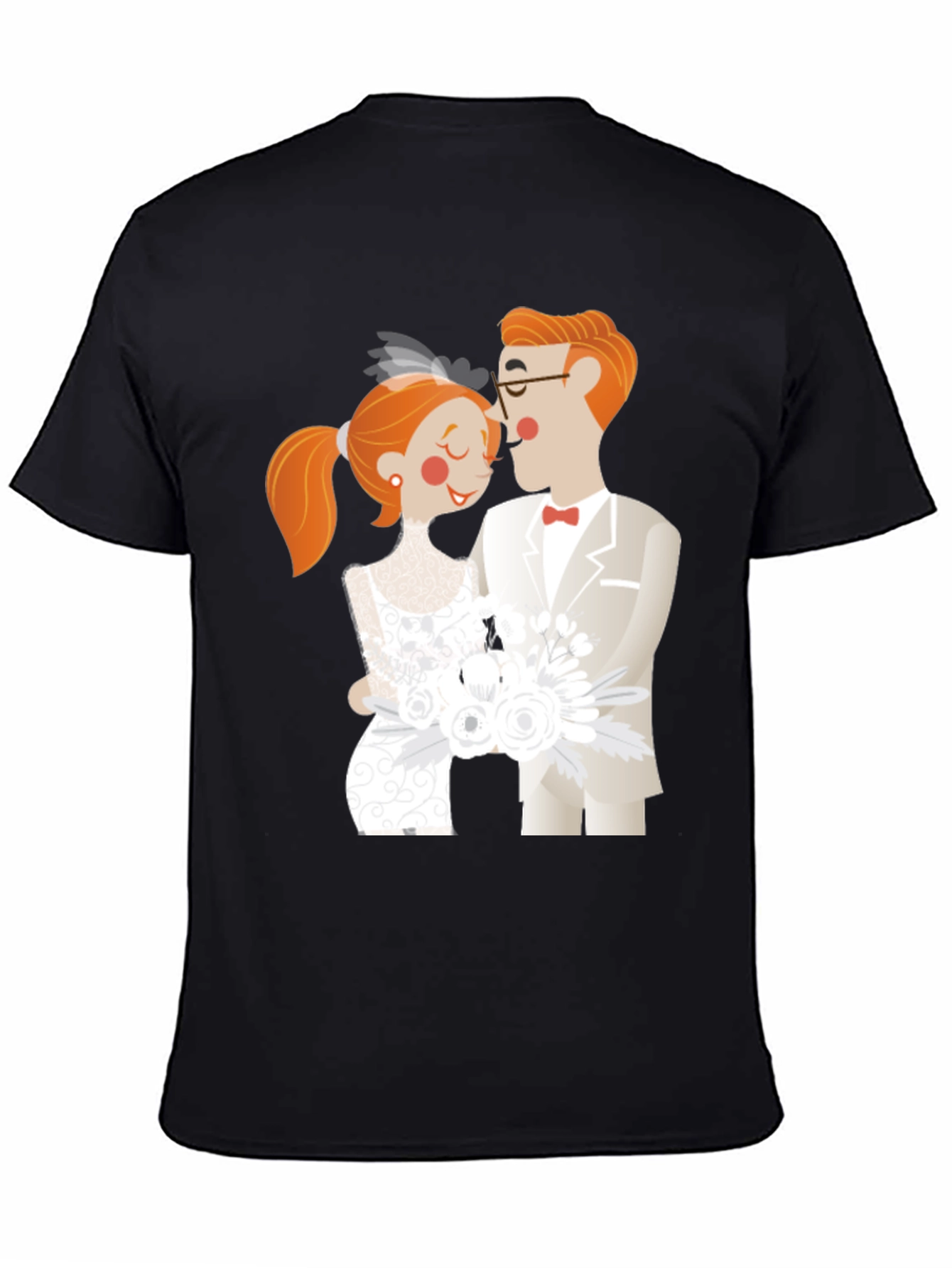 Black Cartoon Wedding Couple Black T-Shirt view 4