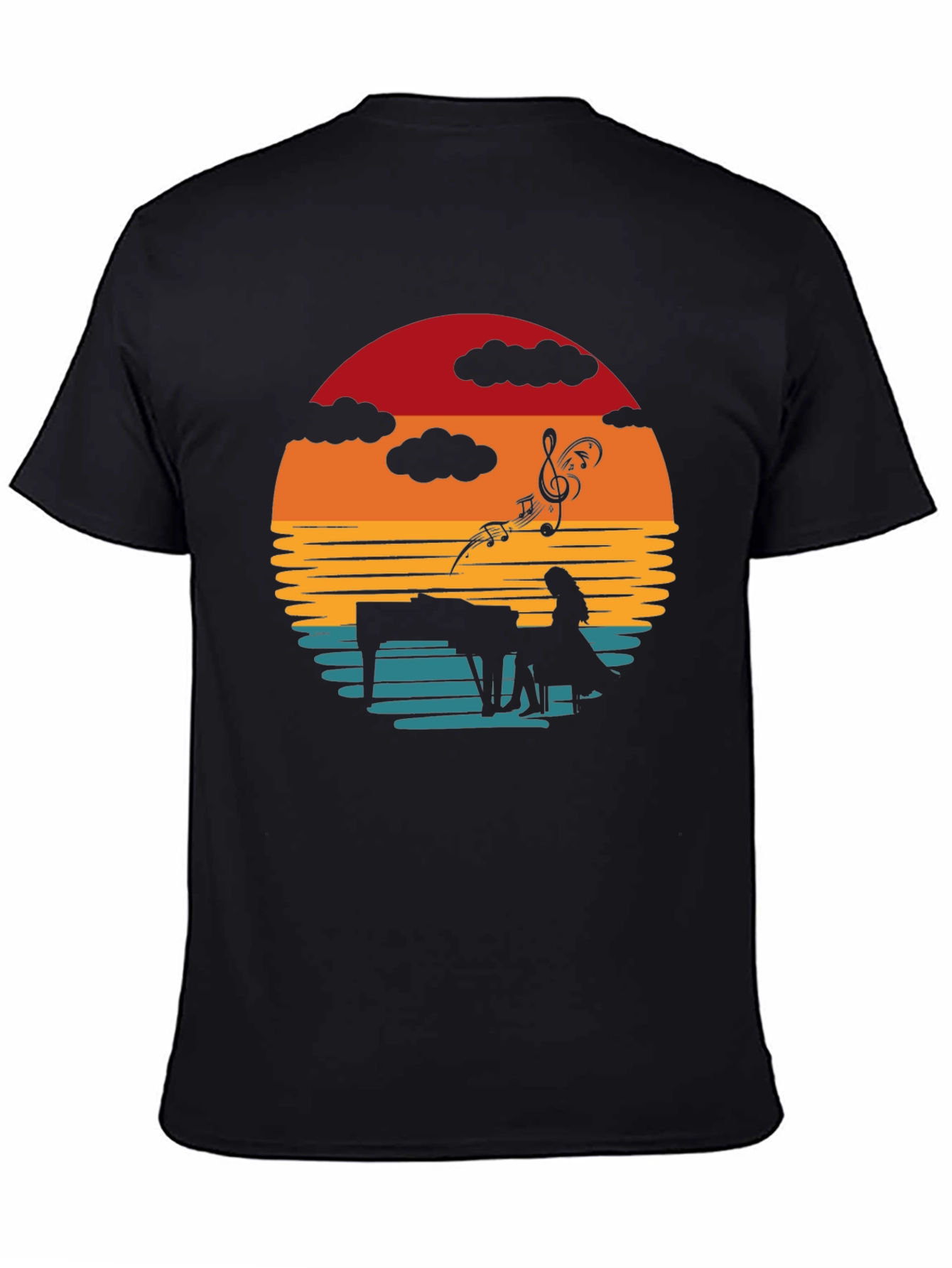 Black Sunset Piano Player Graphic Tee view 4