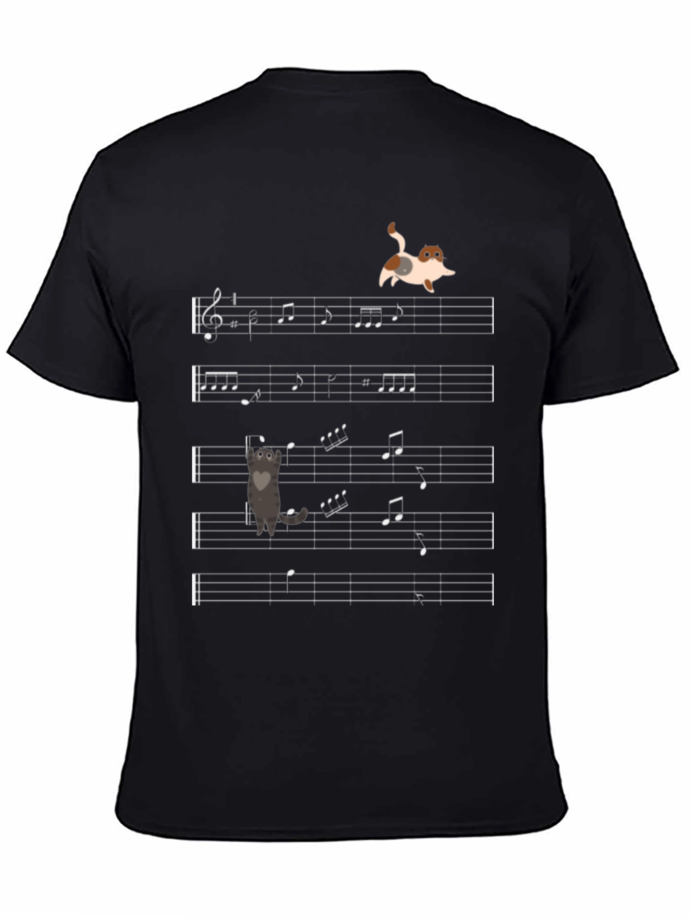 Black Musical Cats T-Shirt - Unique Music Note Design view 4