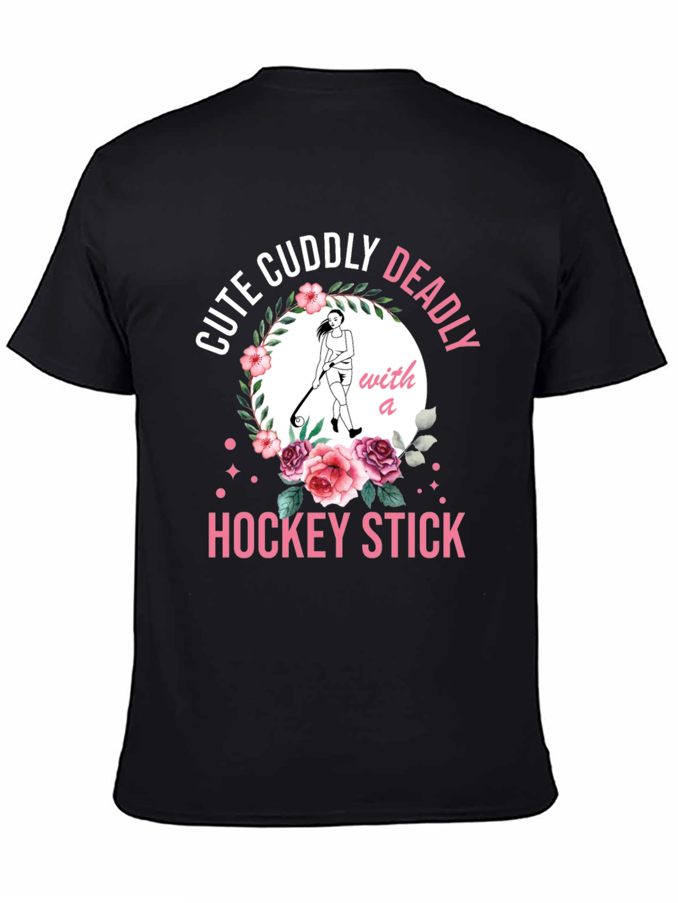 Black Cute Cuddly Deadly Hockey Stick T-Shirt view 4
