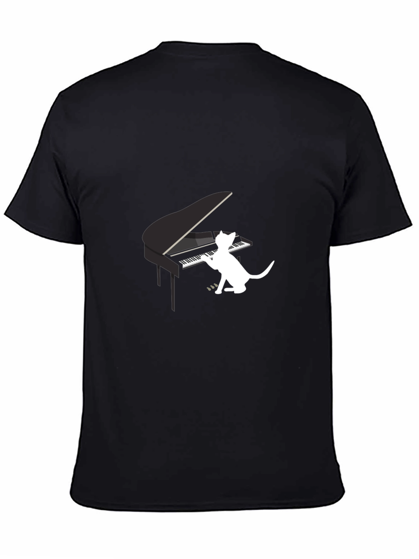 Black Cat Playing Piano Graphic Tee - Black view 4