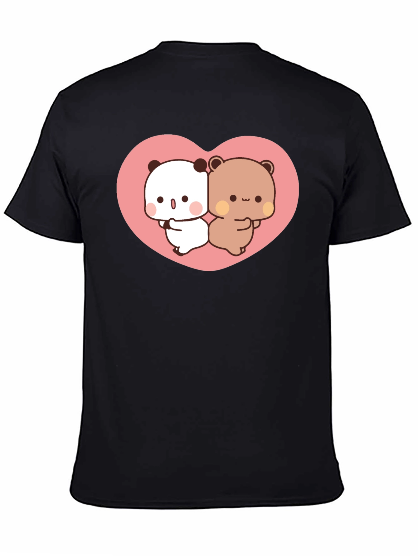 Black Cute Kawaii Bear Heart Graphic Black T-Shirt view 4