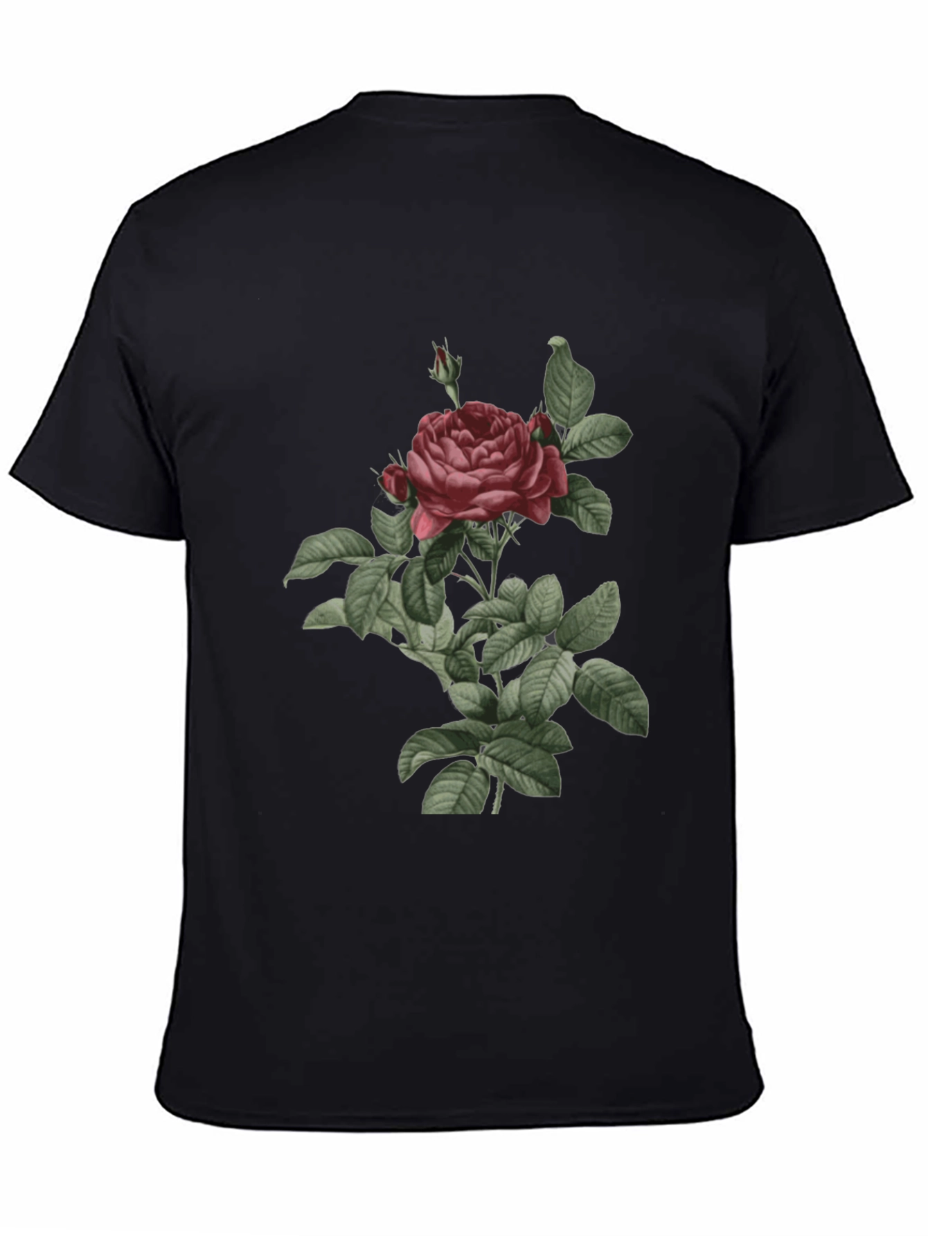 Black Vintage Rose Graphic Tee - Classic Botanical Design view 4