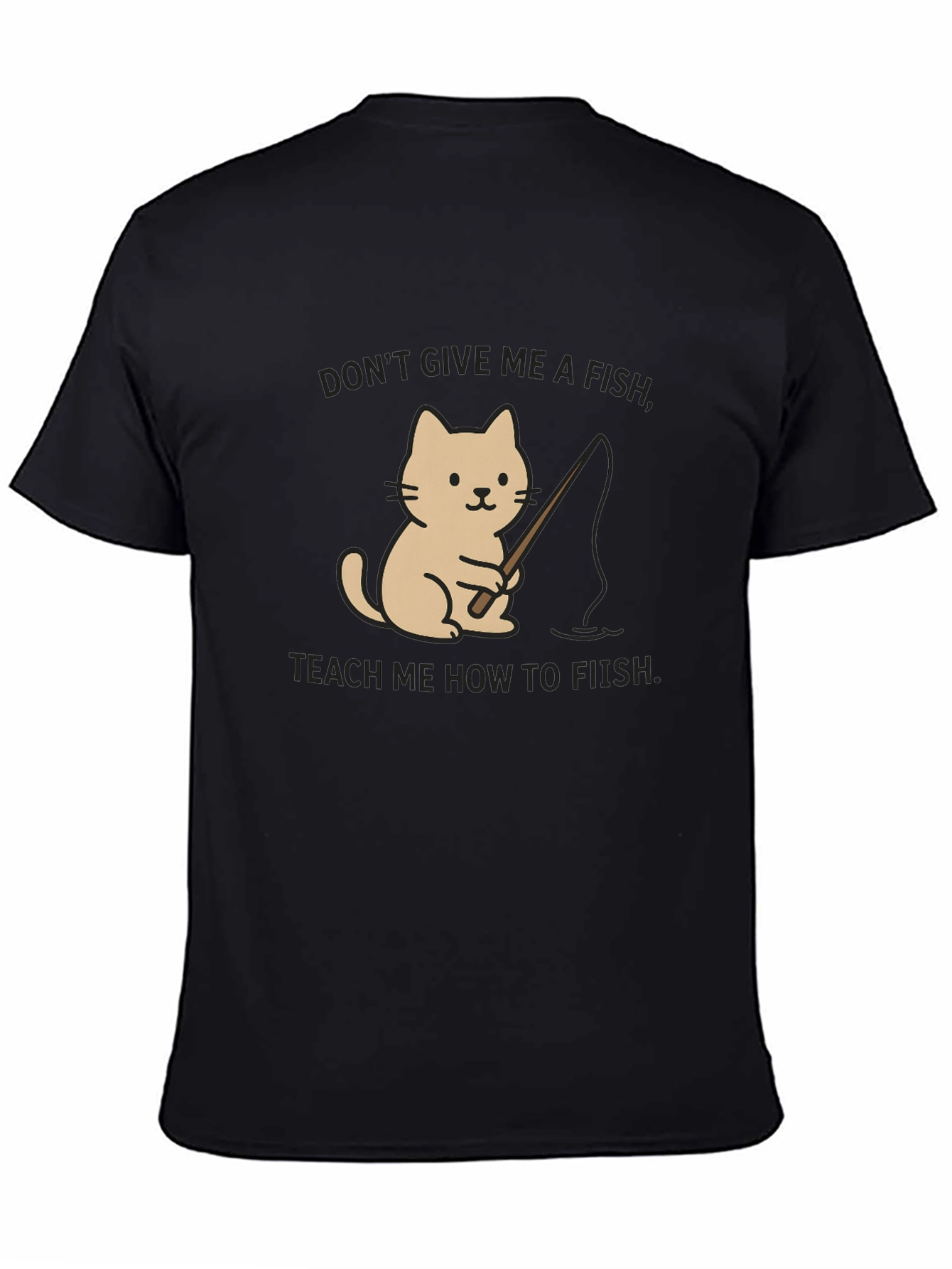 Black Funny Cat Fishing T-Shirt - Teach a Cat to Fish view 4