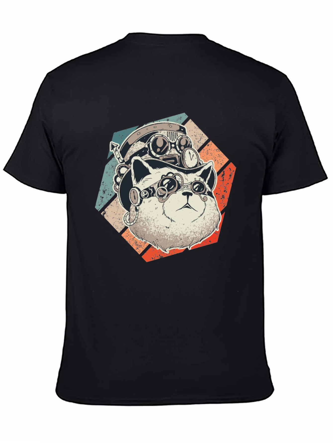 Black Steampunk Cat T-Shirt - Retro Style  view 4