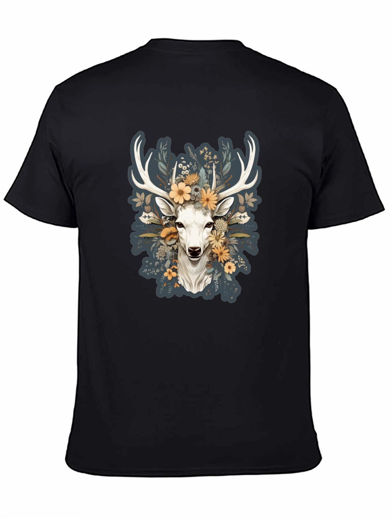 Black Floral Deer Graphic Tee - Nature Inspired Menswear view 4