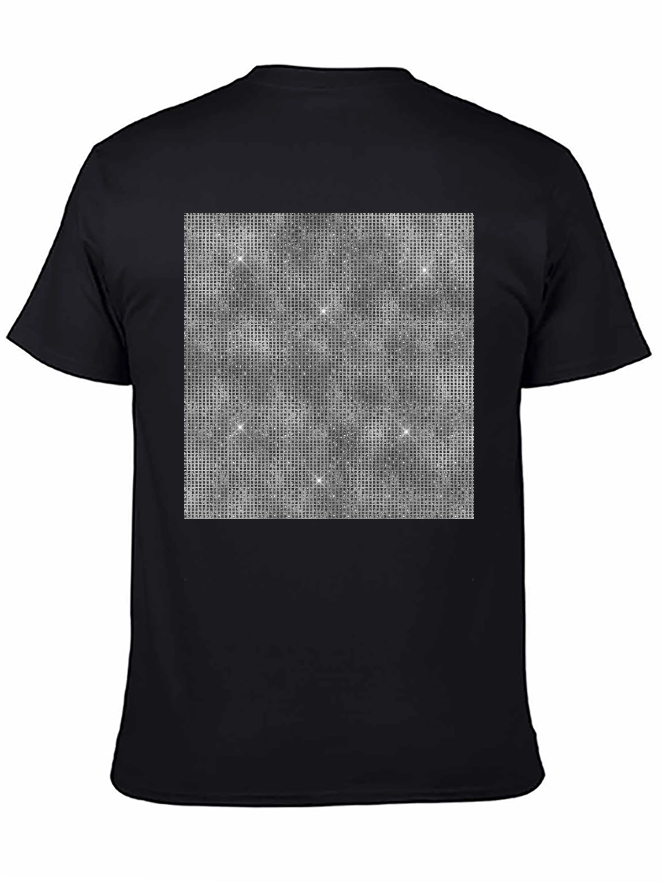Black Glitter Grid Men's Black T-Shirt view 4
