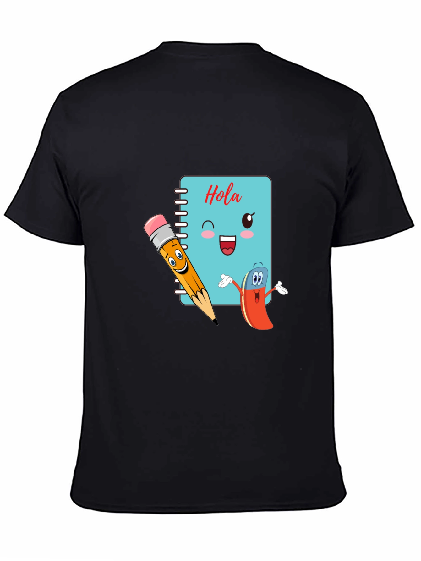 Black Hola Notebook Cartoon Black T-shirt view 4