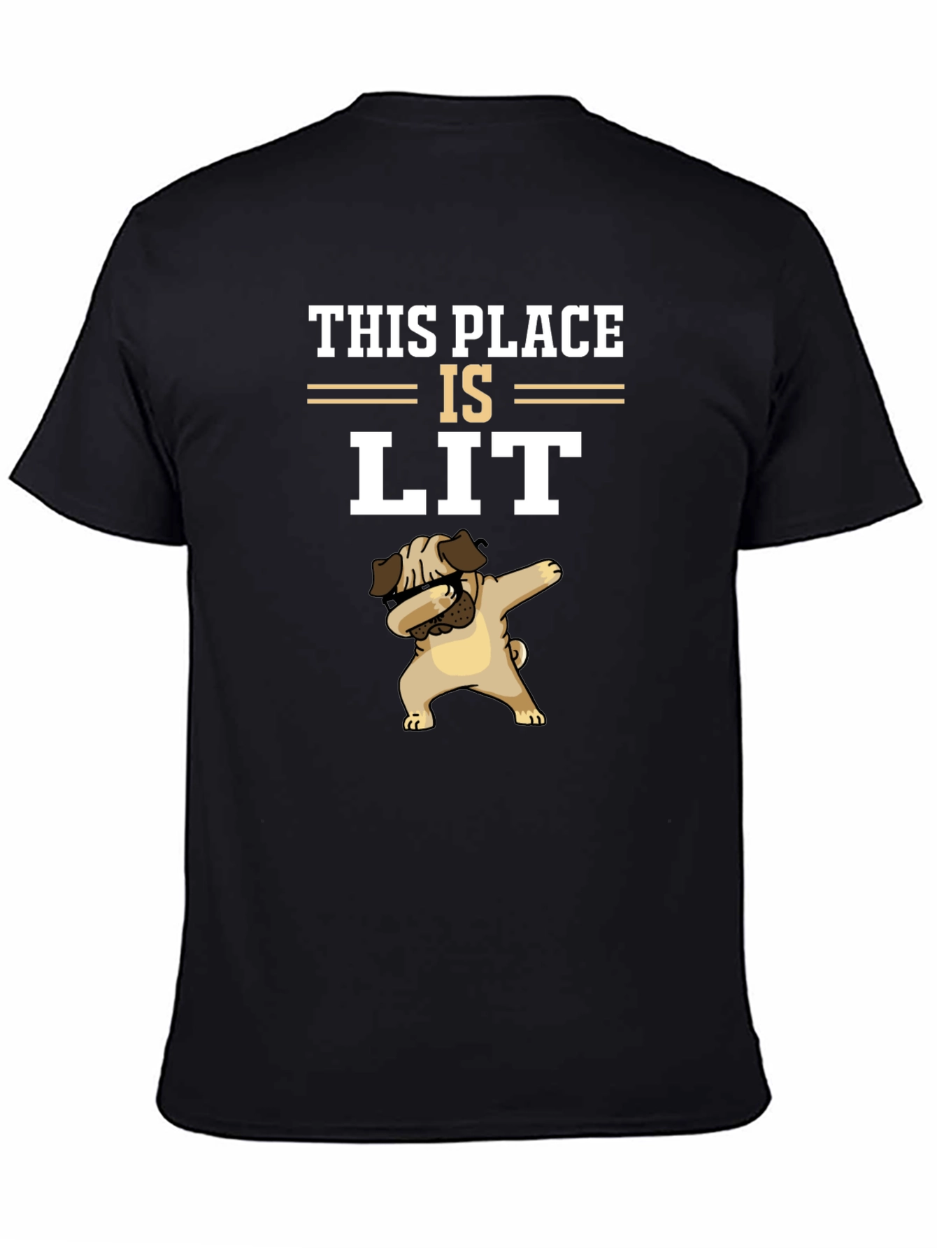 Black This Place Is Lit Pug T-Shirt view 4