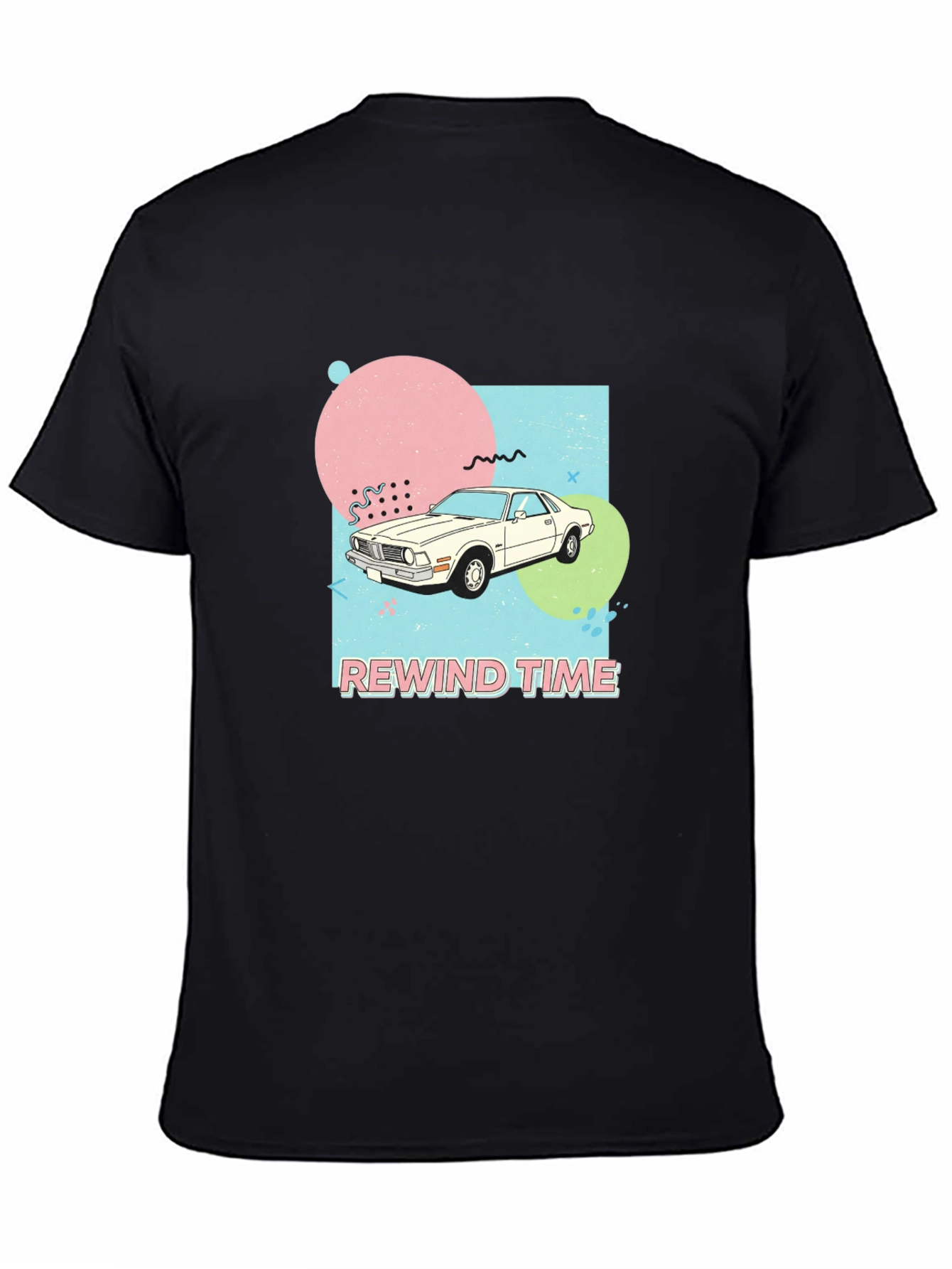 Black Rewind Time Retro Car Graphic T-Shirt view 4