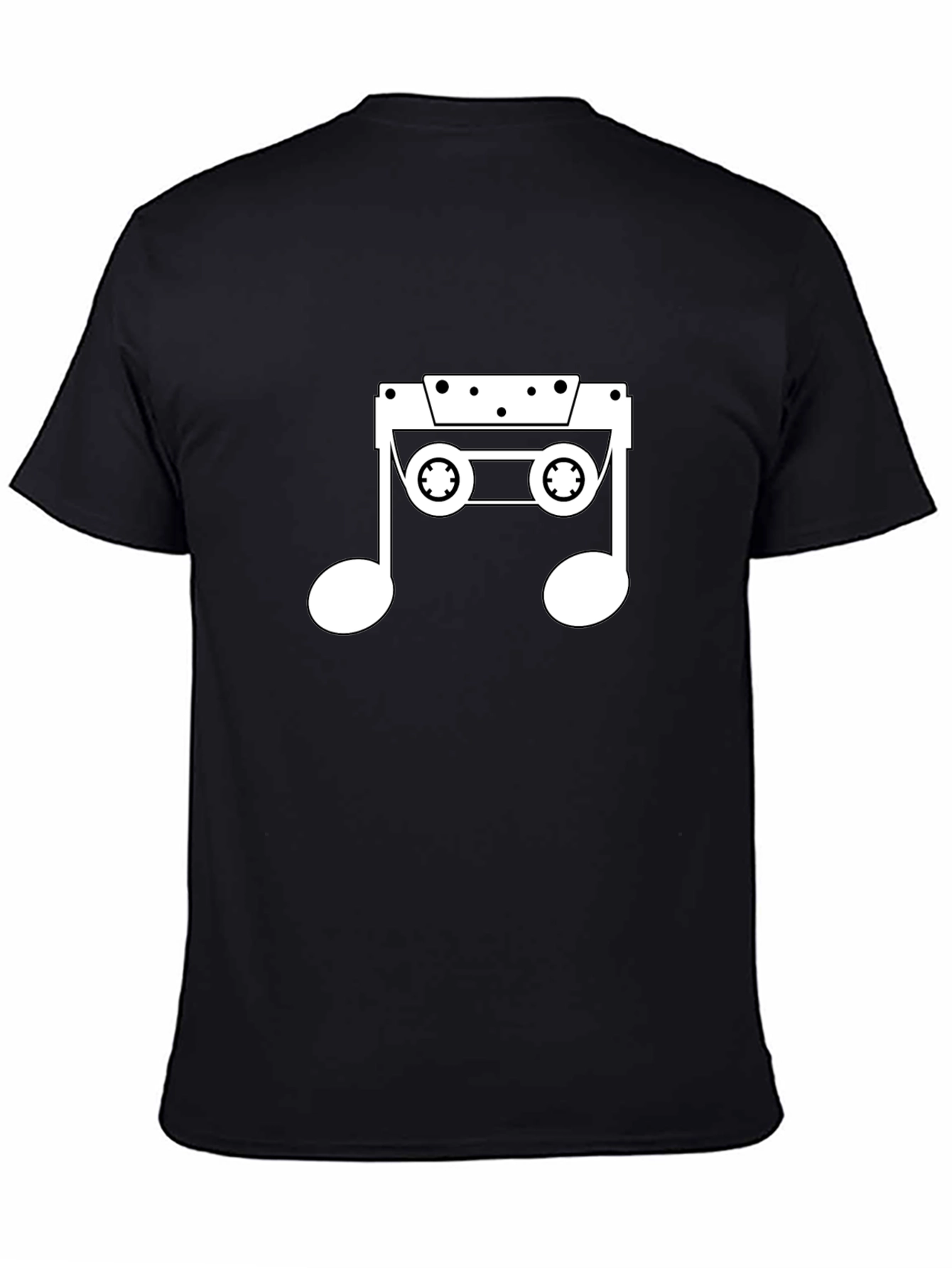 Black Retro Music Note Cassette T-Shirt view 4