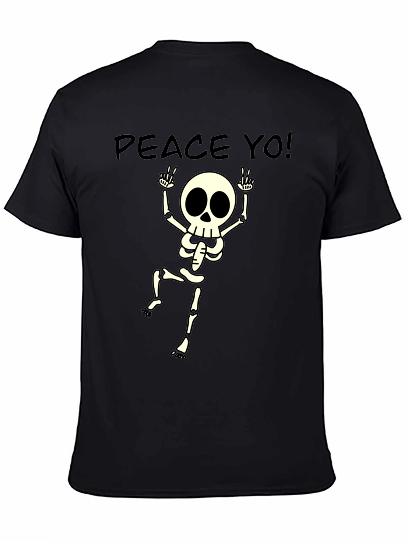 Black Peace Yo! Skeleton Graphic Black T-Shirt view 4