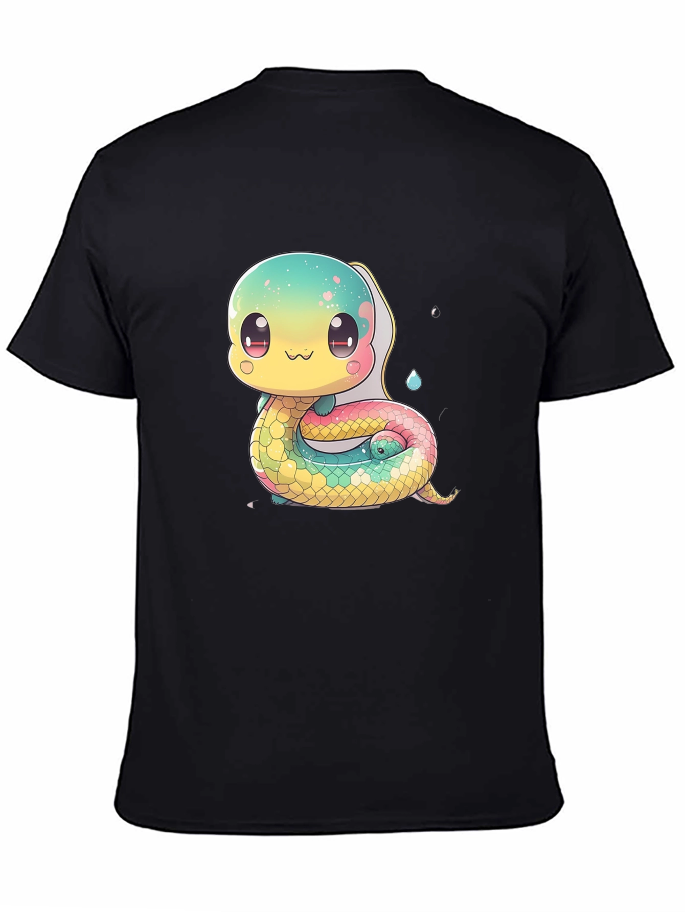 Black Cute Cartoon Snake Black T-Shirt view 4