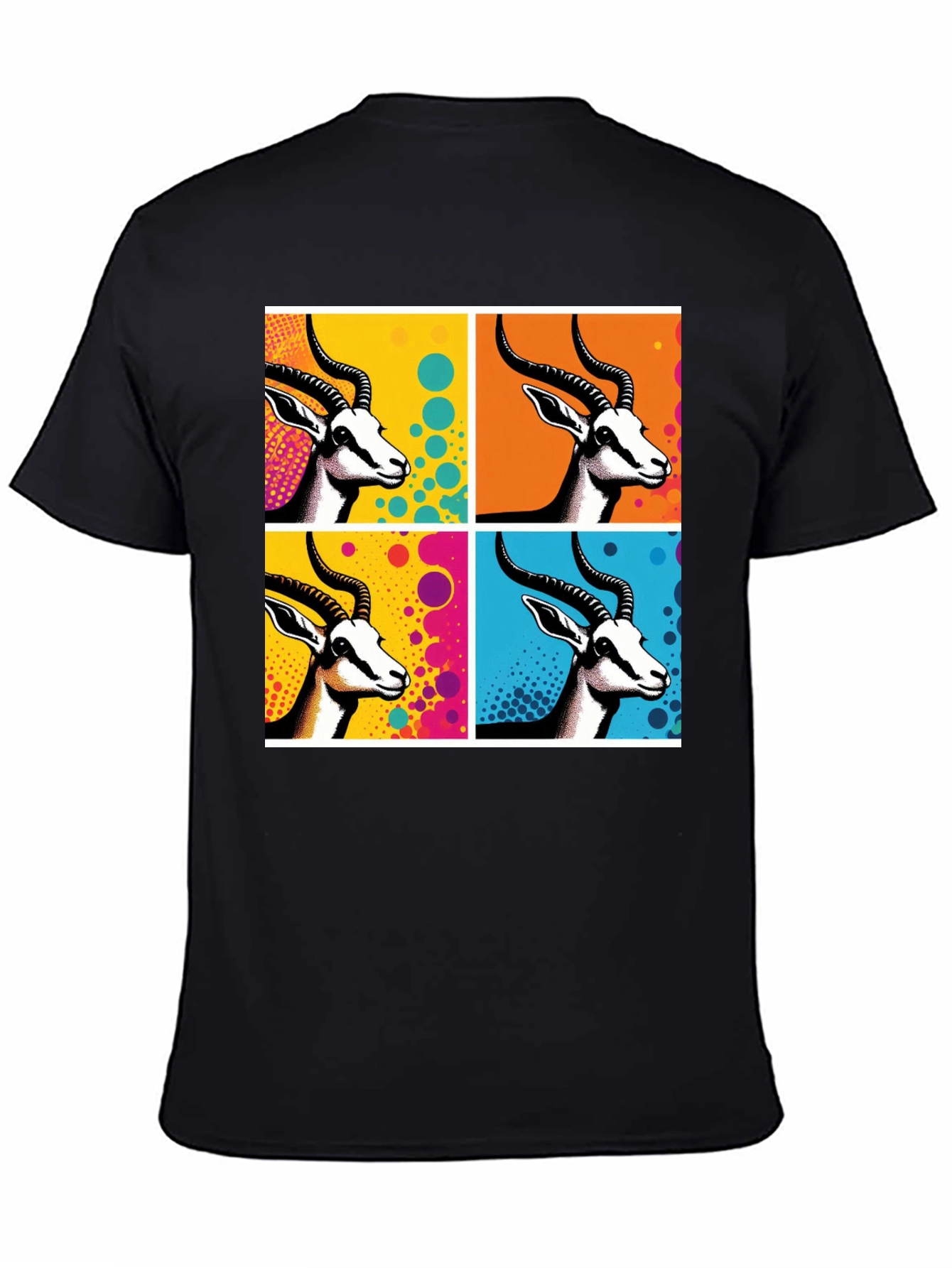 Black Pop Art Gazelle Graphic Tee - Stylish Men's Black T-Shirt view 4