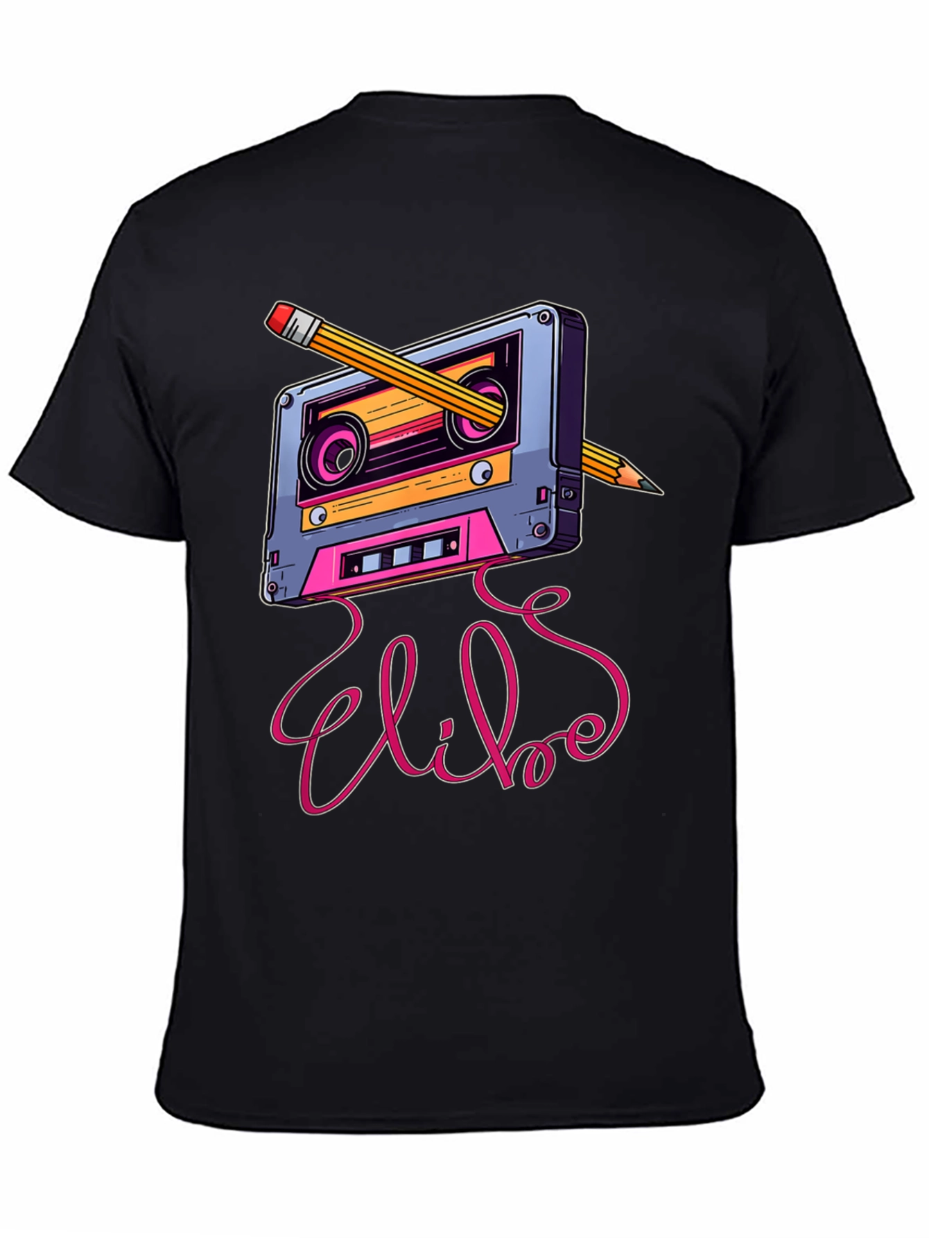 Black Retro Cassette Tape & Pencil Graphic Tee view 4