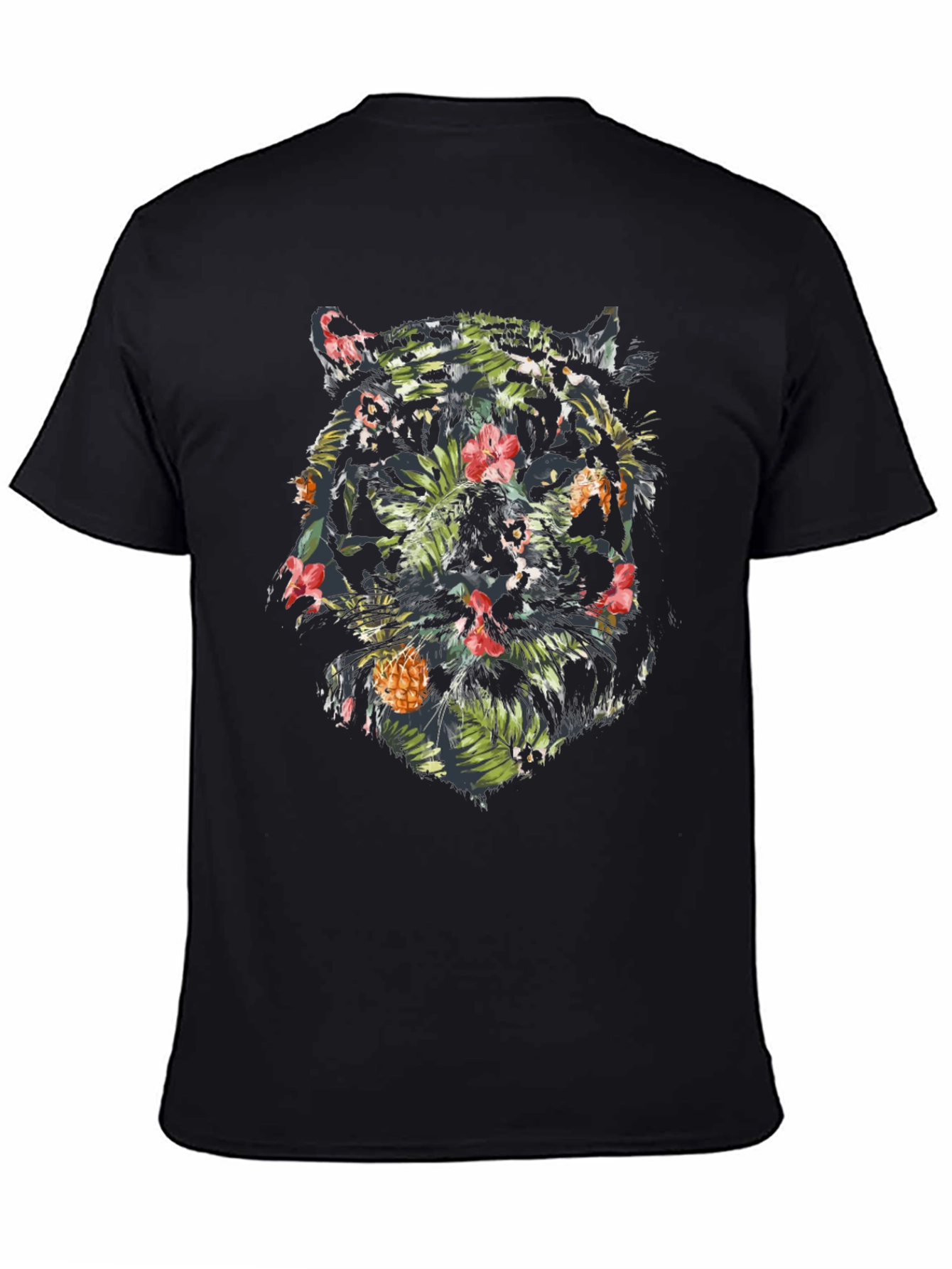 Black Tropical Tiger Graphic Tee - Black Cotton Blend Shirt view 4