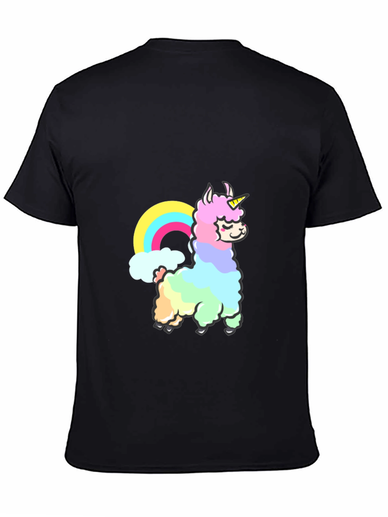 Black Rainbow Llama Unicorn Graphic T-Shirt view 4