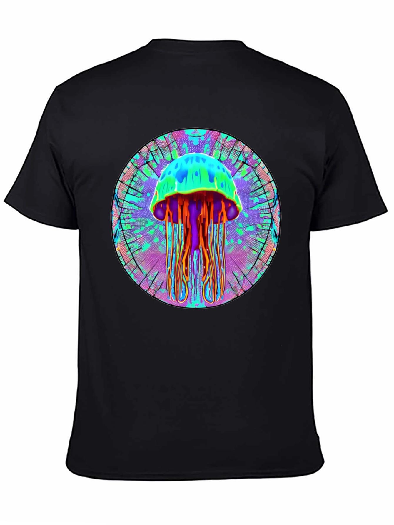 Black Psychedelic Jellyfish Graphic Tee - Black Cotton Shirt view 4